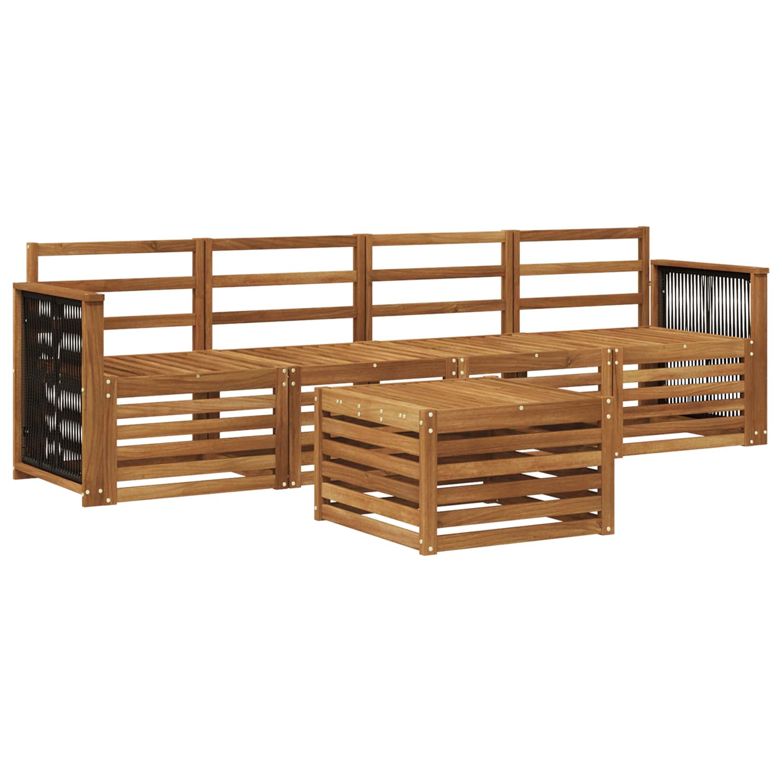 vidaXL Sofa-Sets 5 pcs Natuurlijk en Crème Massief Acaciahout