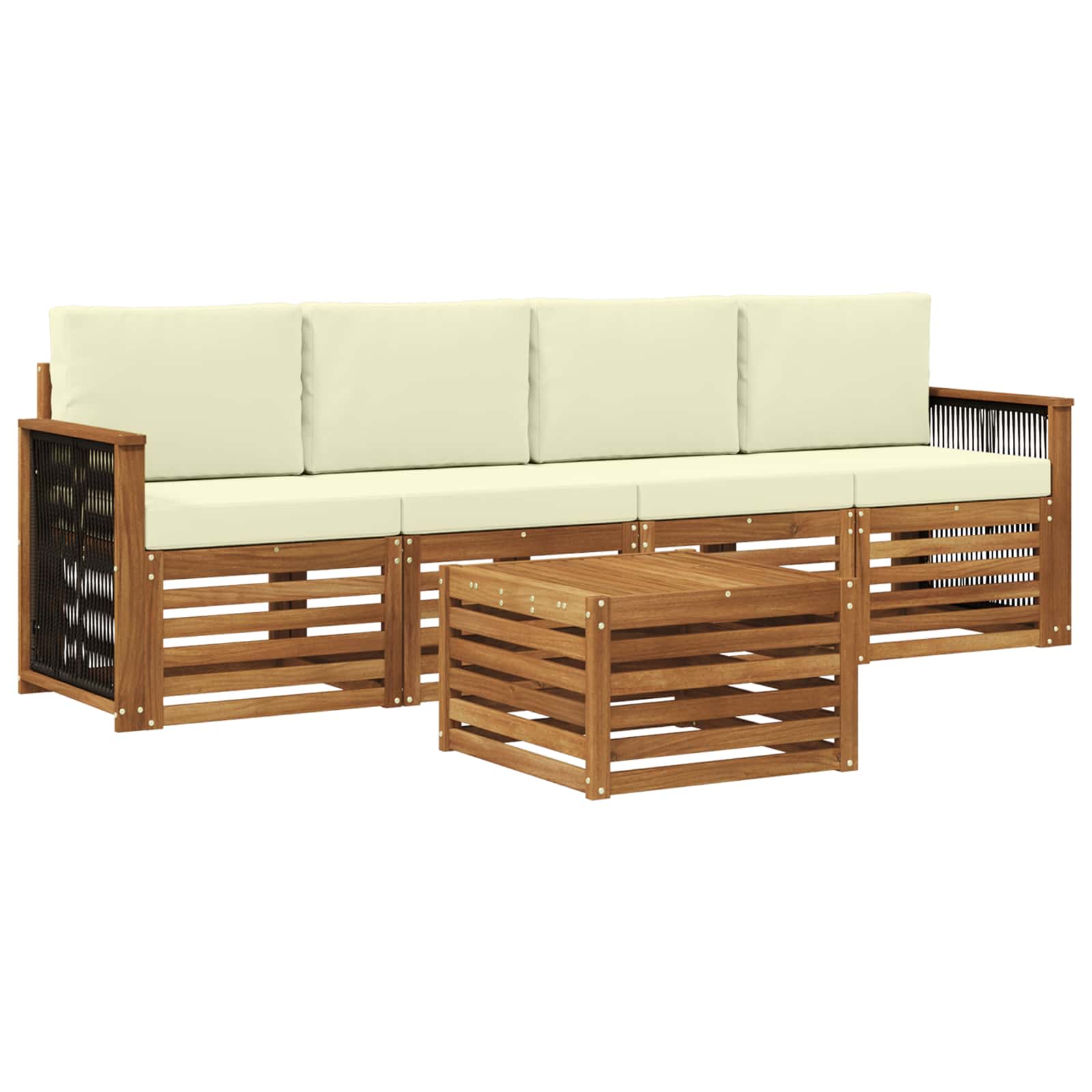 vidaXL Sofa-Sets 5 pcs Natuurlijk en Crème Massief Acaciahout