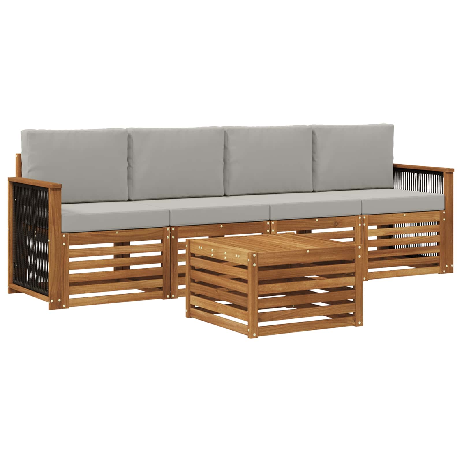 vidaXL Sofa-Sets 5 pcs Natuurlijk en Crème Massief Acaciahout