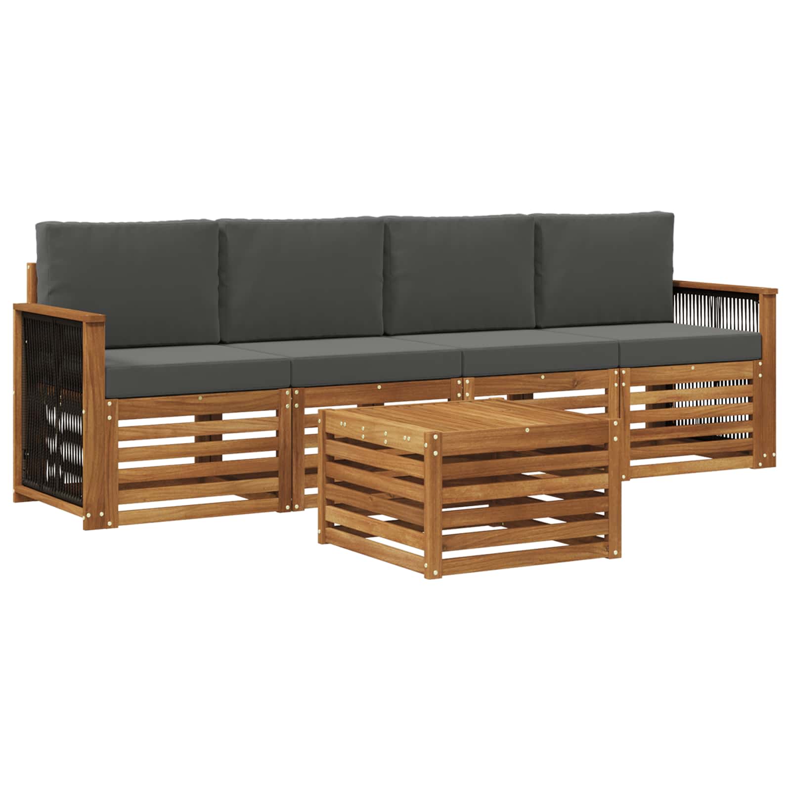 vidaXL Sofa-Sets 5 pcs Natuurlijk en Crème Massief Acaciahout