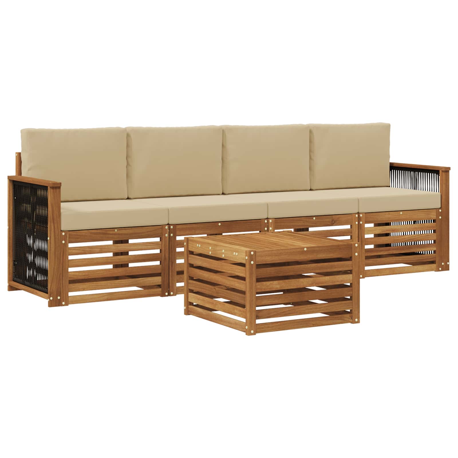 vidaXL Sofa-Sets 5 pcs Natuurlijk en Crème Massief Acaciahout