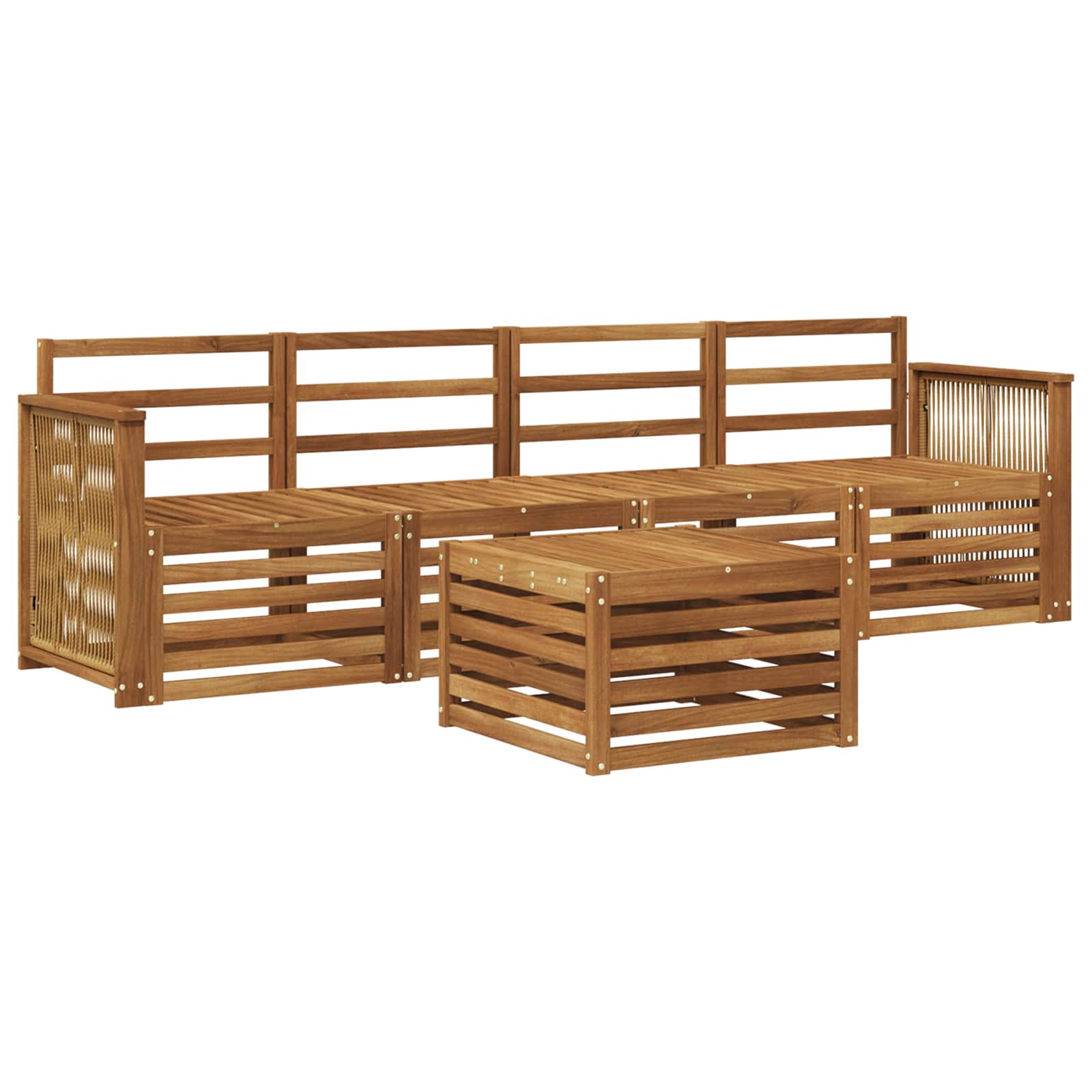 vidaXL Sofa-Sets 5 pcs Natuurlijk en Crème Massief Acaciahout