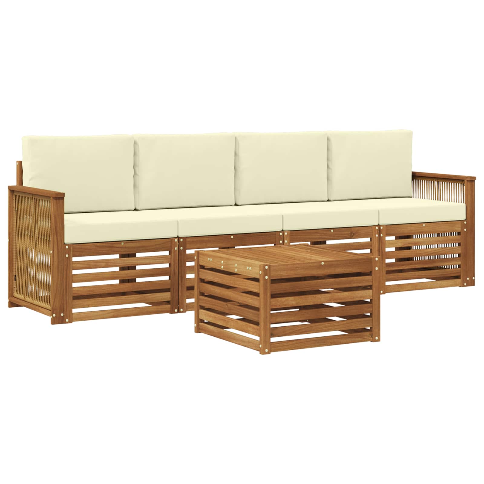 vidaXL Sofa-Sets 5 pcs Natuurlijk en Crème Massief Acaciahout