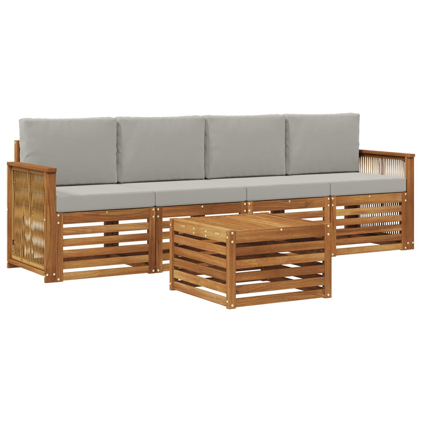 vidaXL Sofa-Sets 5 pcs Natuurlijk en Crème Massief Acaciahout