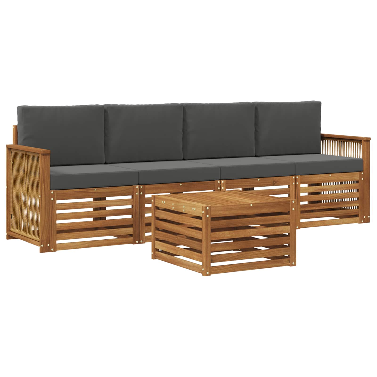 vidaXL Sofa-Sets 5 pcs Natuurlijk en Crème Massief Acaciahout