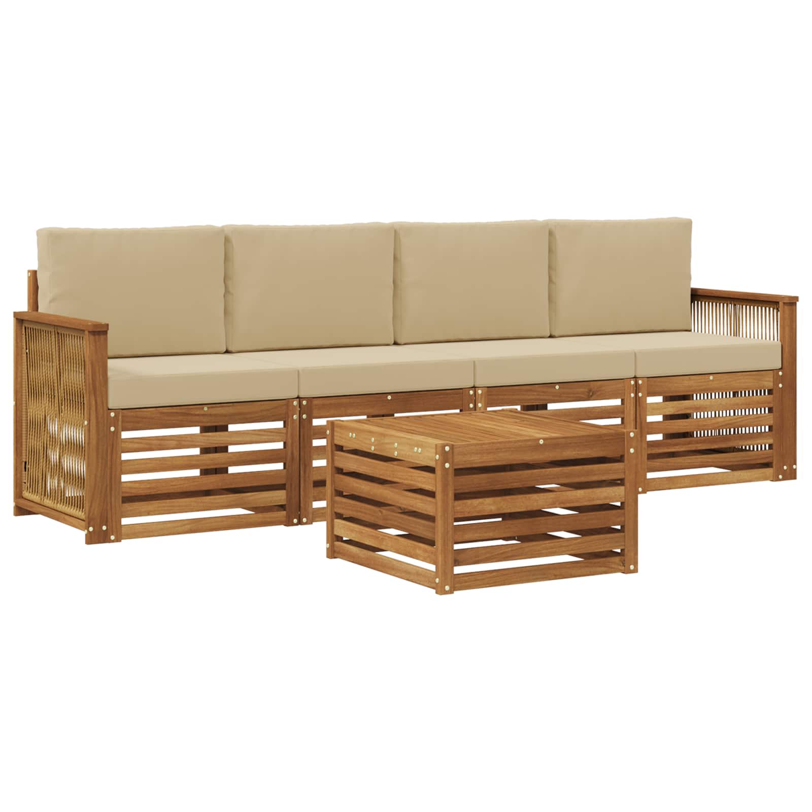 vidaXL Sofa-Sets 5 pcs Natuurlijk en Crème Massief Acaciahout