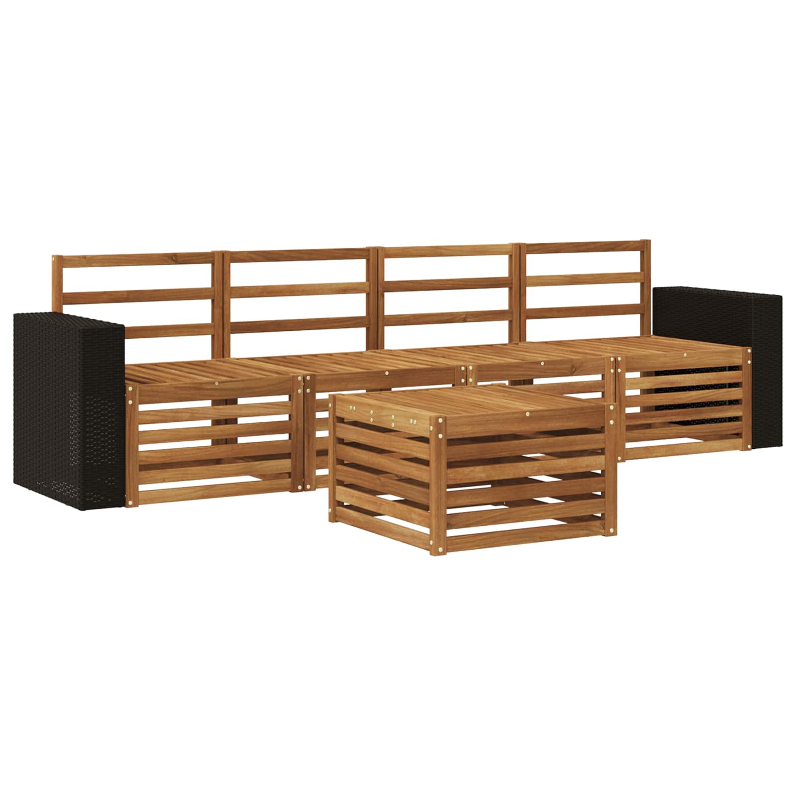 vidaXL Sofa-Sets 5 pcs Natuurlijk en Crème Massief Acaciahout