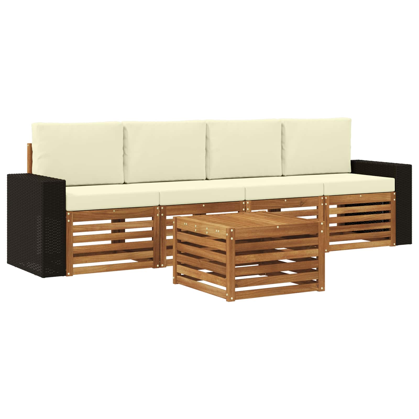 vidaXL Sofa-Sets 5 pcs Natuurlijk en Crème Massief Acaciahout