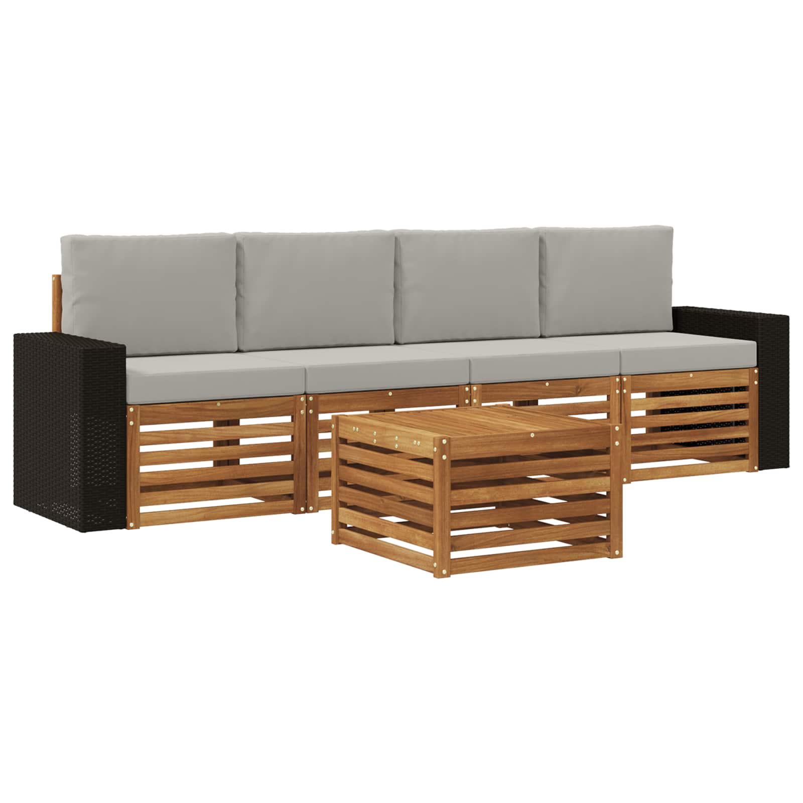 vidaXL Sofa-Sets 5 pcs Natuurlijk en Crème Massief Acaciahout