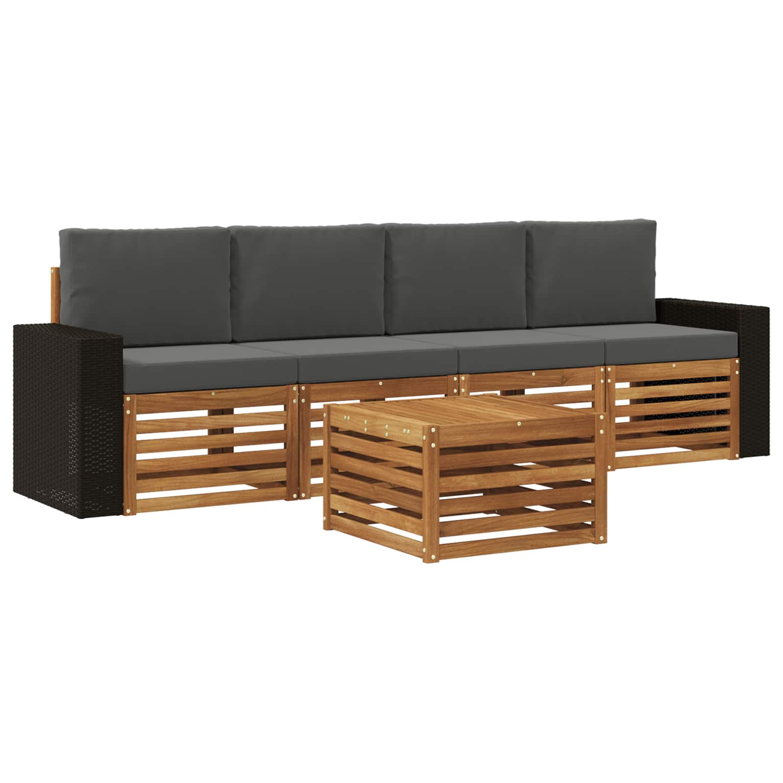 vidaXL Sofa-Sets 5 pcs Natuurlijk en Crème Massief Acaciahout