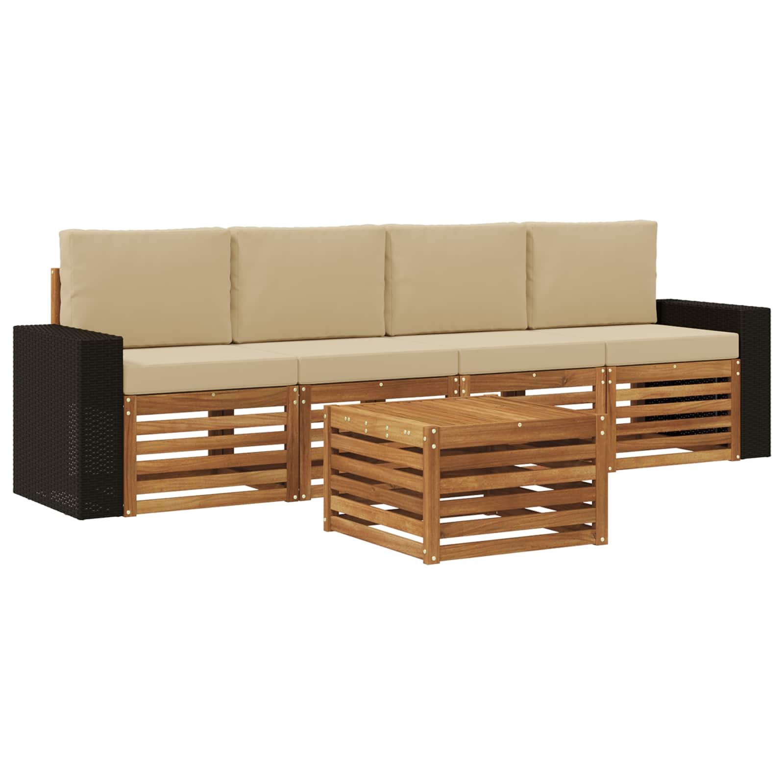 vidaXL Sofa-Sets 5 pcs Natuurlijk en Crème Massief Acaciahout