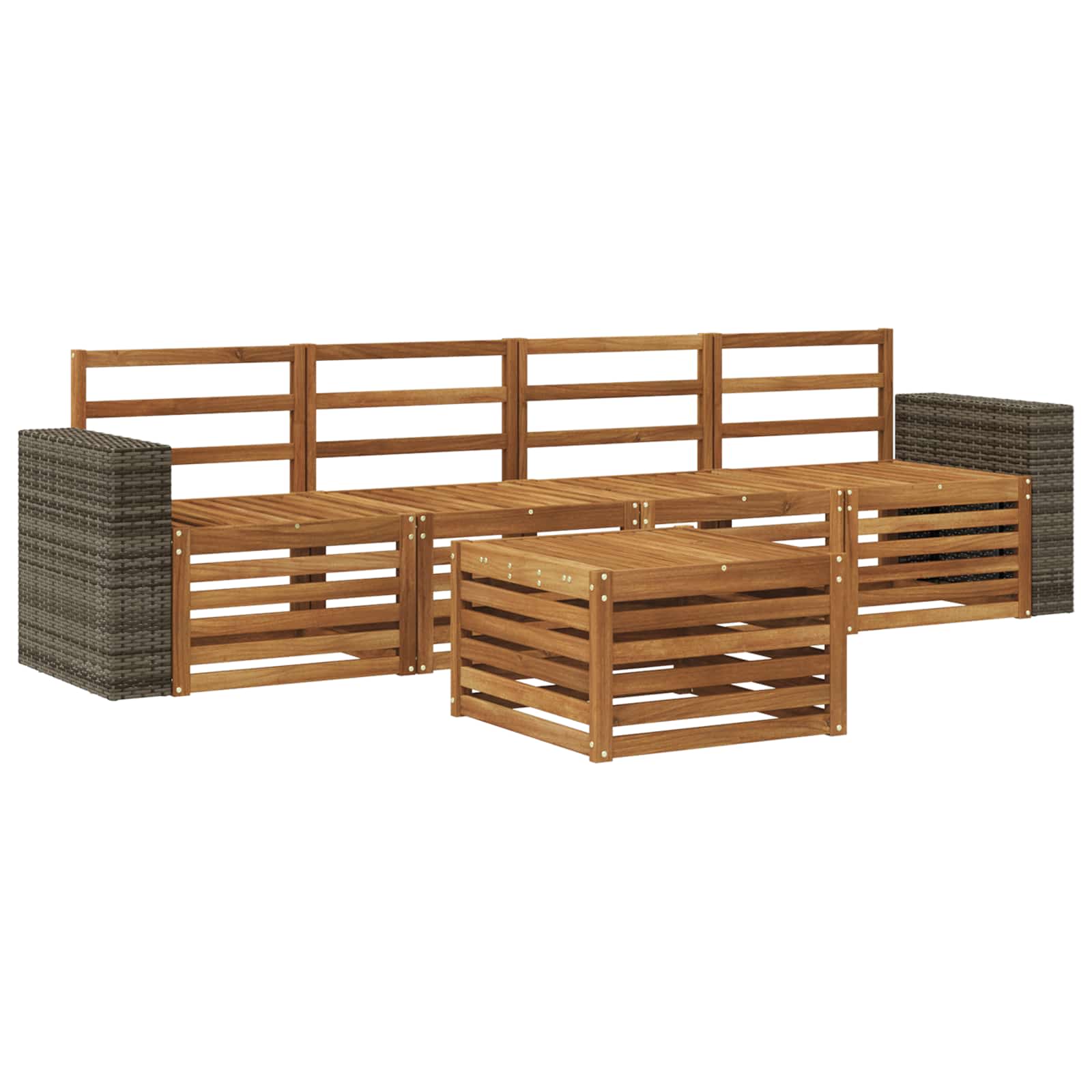 vidaXL Sofa-Sets 5 pcs Natuurlijk en Crème Massief Acaciahout
