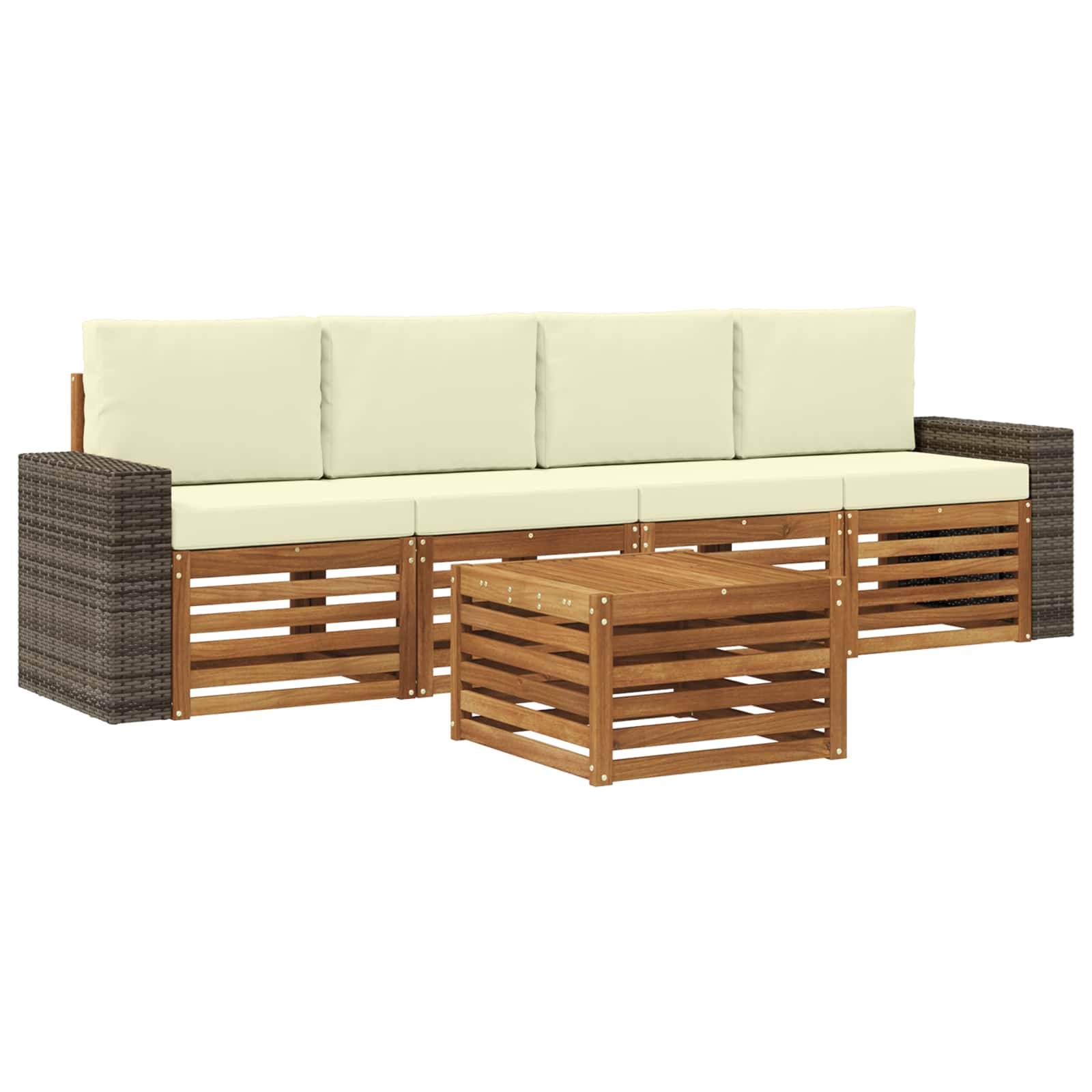 vidaXL Sofa-Sets 5 pcs Natuurlijk en Crème Massief Acaciahout