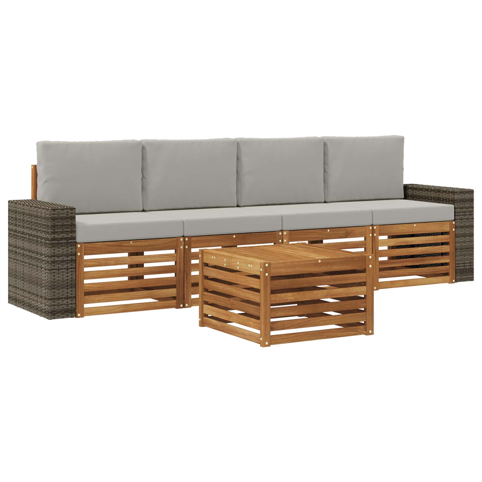 vidaXL Sofa-Sets 5 pcs Natuurlijk en Crème Massief Acaciahout