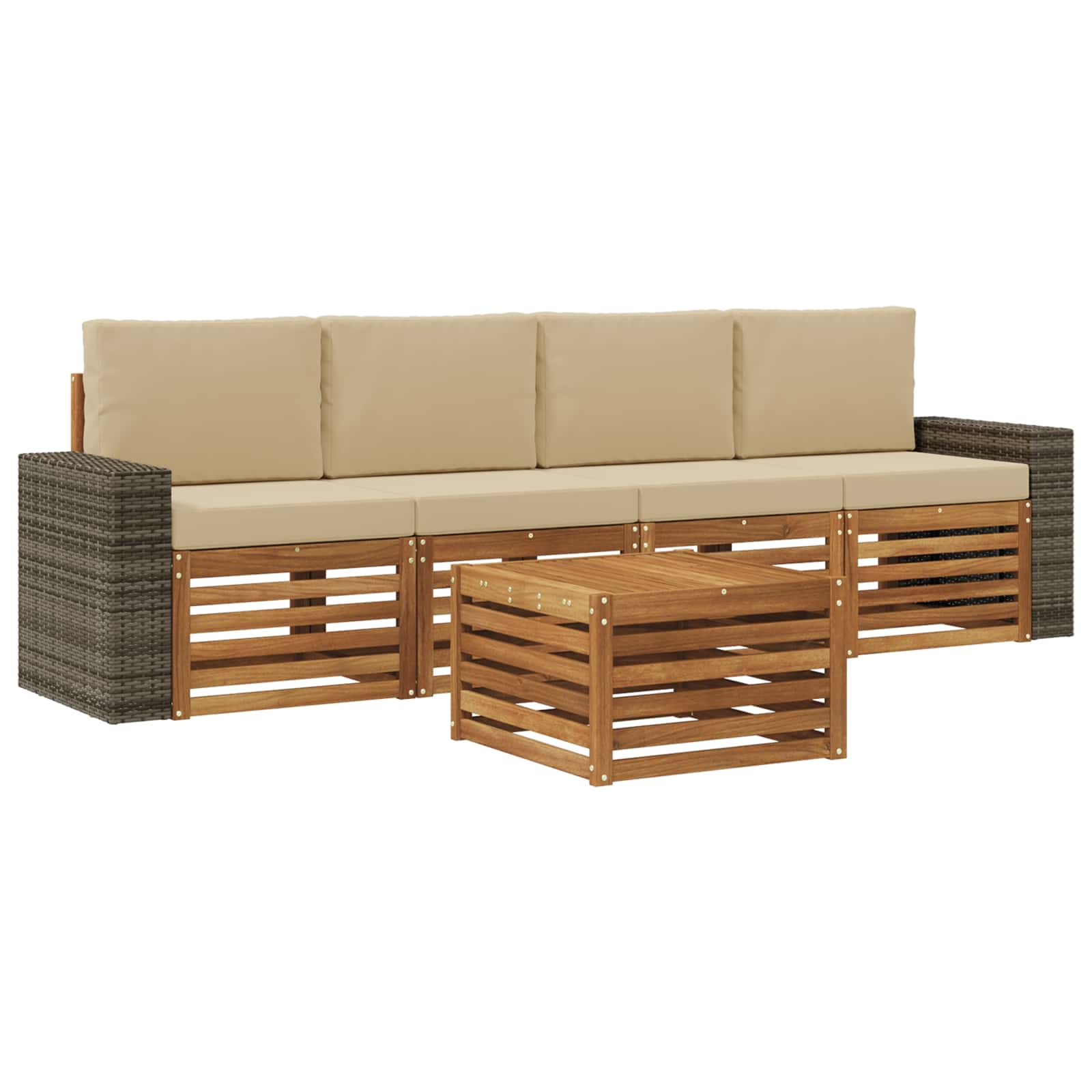 vidaXL Sofa-Sets 5 pcs Natuurlijk en Crème Massief Acaciahout