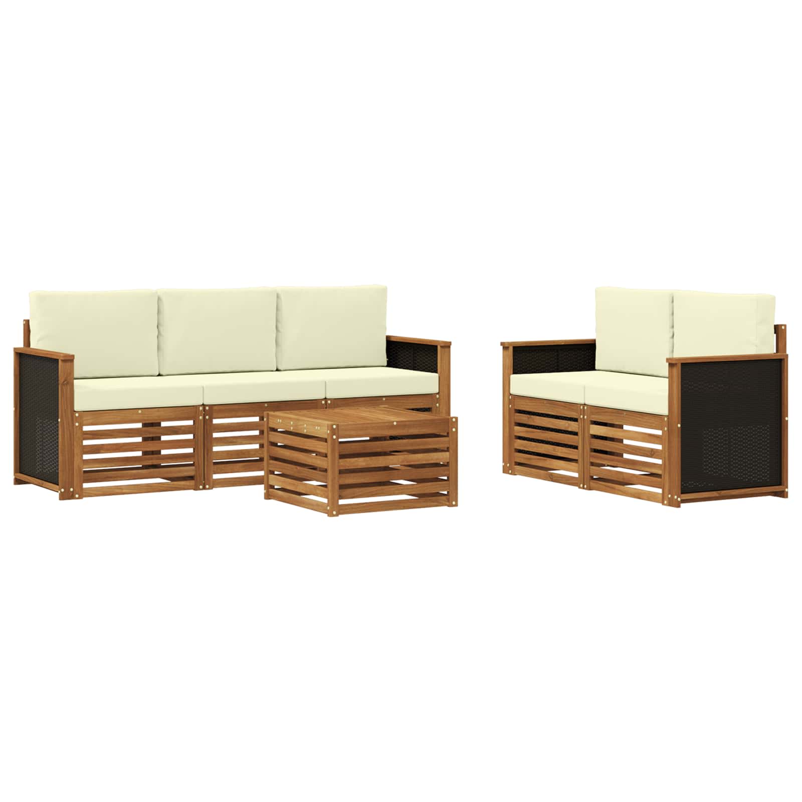 vidaXL Sofa-Sets 6 pcs Natuurlijk en Crème Massief Acaciahout