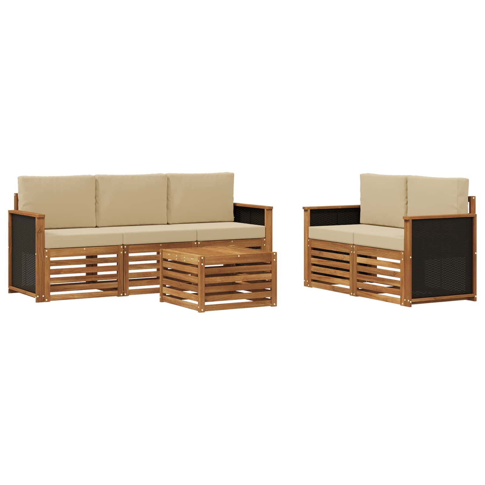 vidaXL Sofa-Sets 6 pcs Natuurlijk en Crème Massief Acaciahout