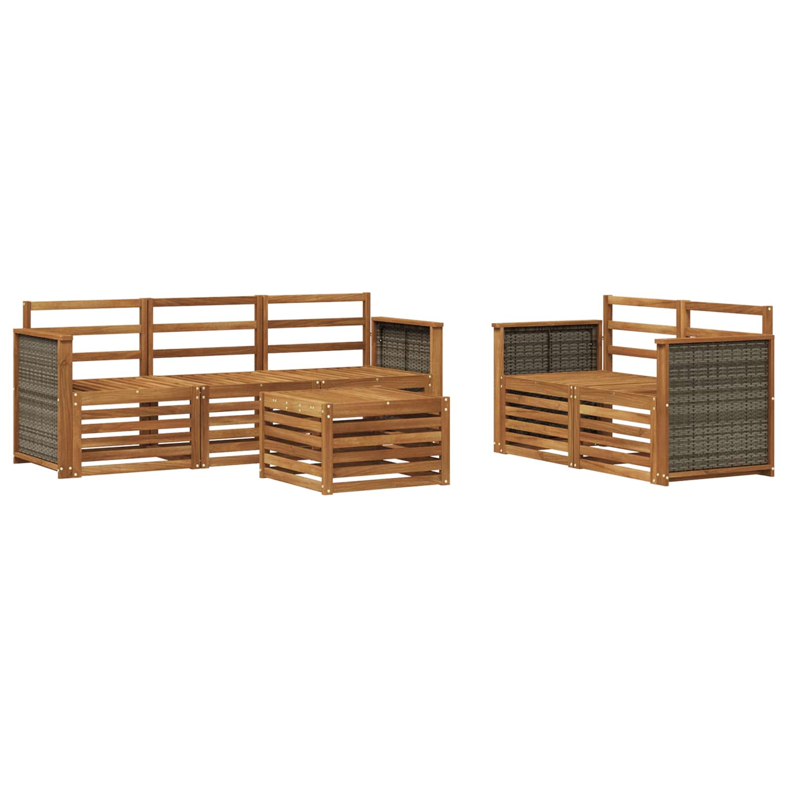 vidaXL Sofa-Sets 6 pcs Natuurlijk en Crème Massief Acaciahout