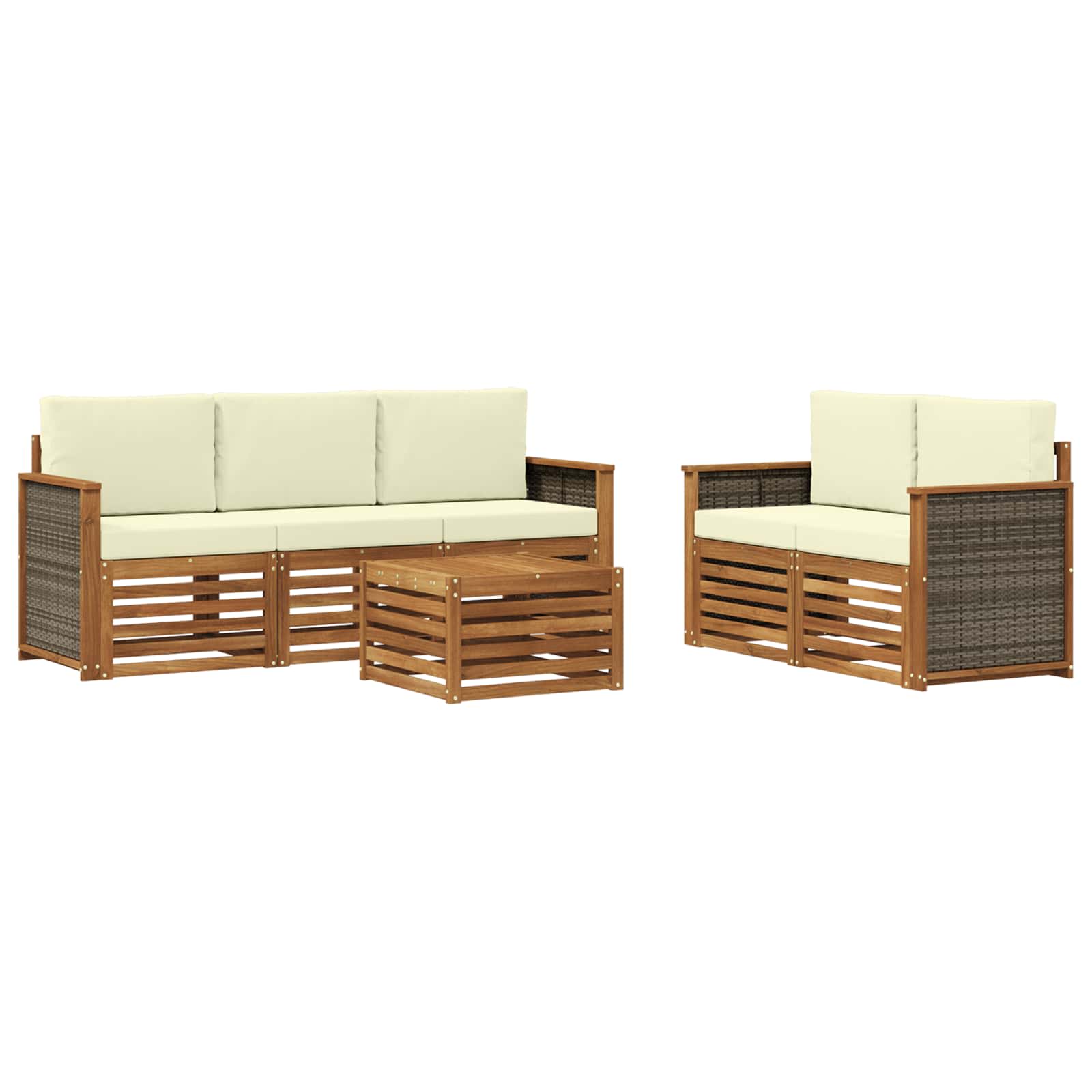 vidaXL Sofa-Sets 6 pcs Natuurlijk en Crème Massief Acaciahout