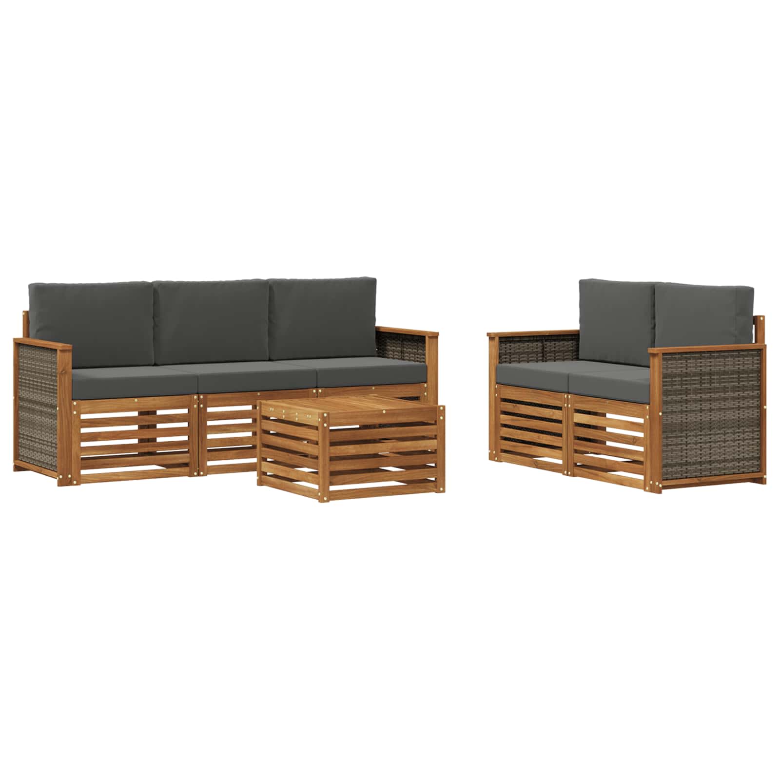 vidaXL Sofa-Sets 6 pcs Natuurlijk en Crème Massief Acaciahout