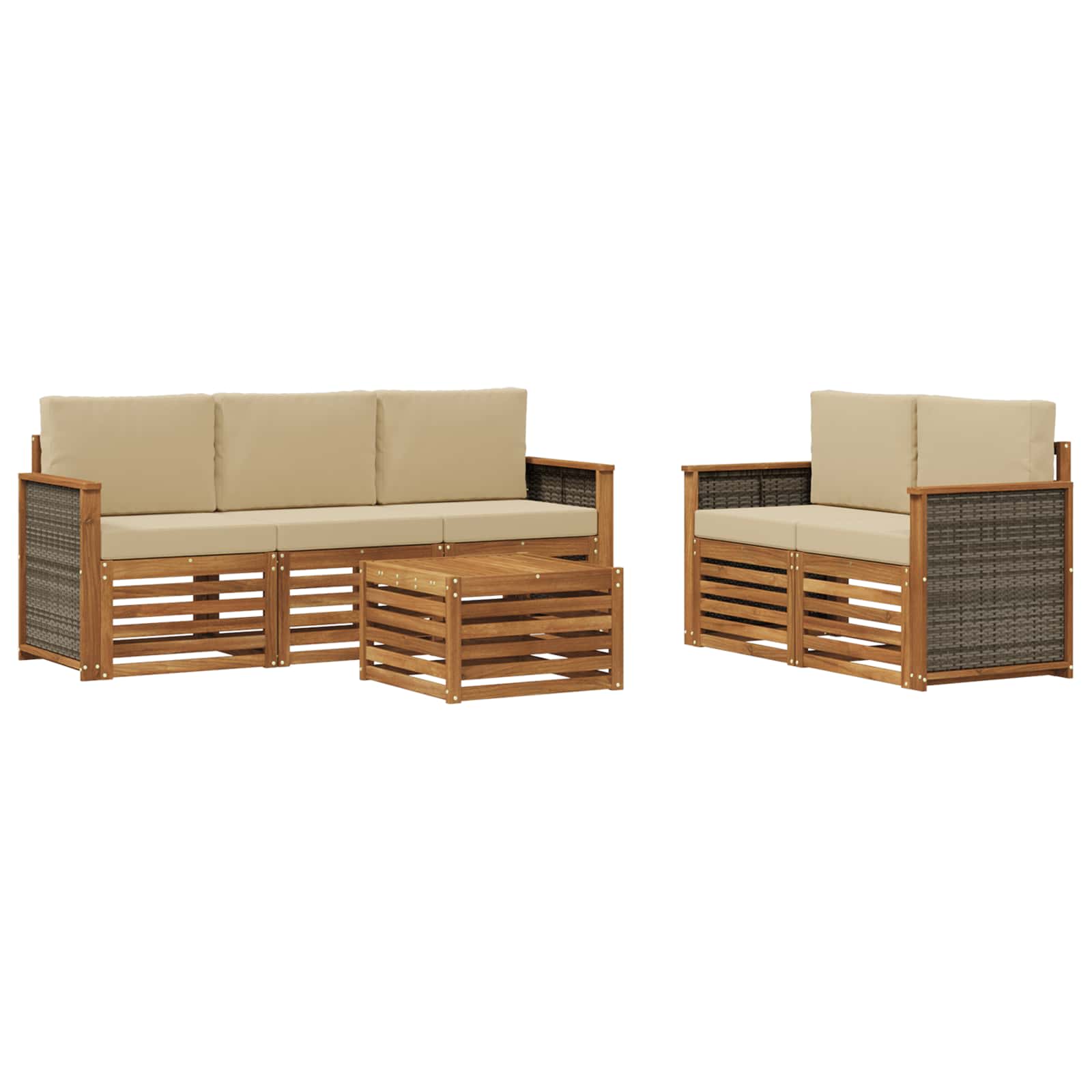 vidaXL Sofa-Sets 6 pcs Natuurlijk en Crème Massief Acaciahout