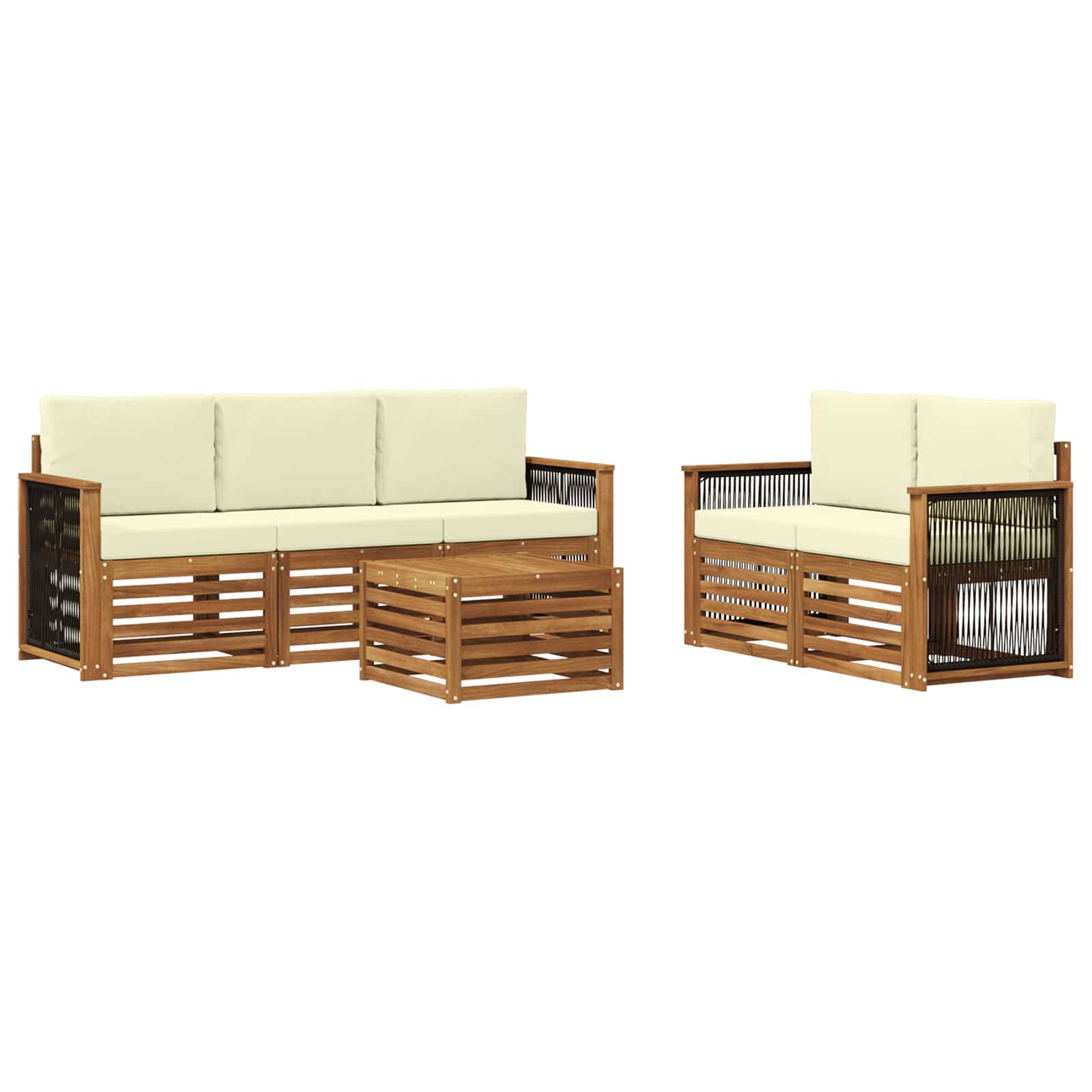 vidaXL Sofa-Sets 6 pcs Natuurlijk en Crème Massief Acaciahout