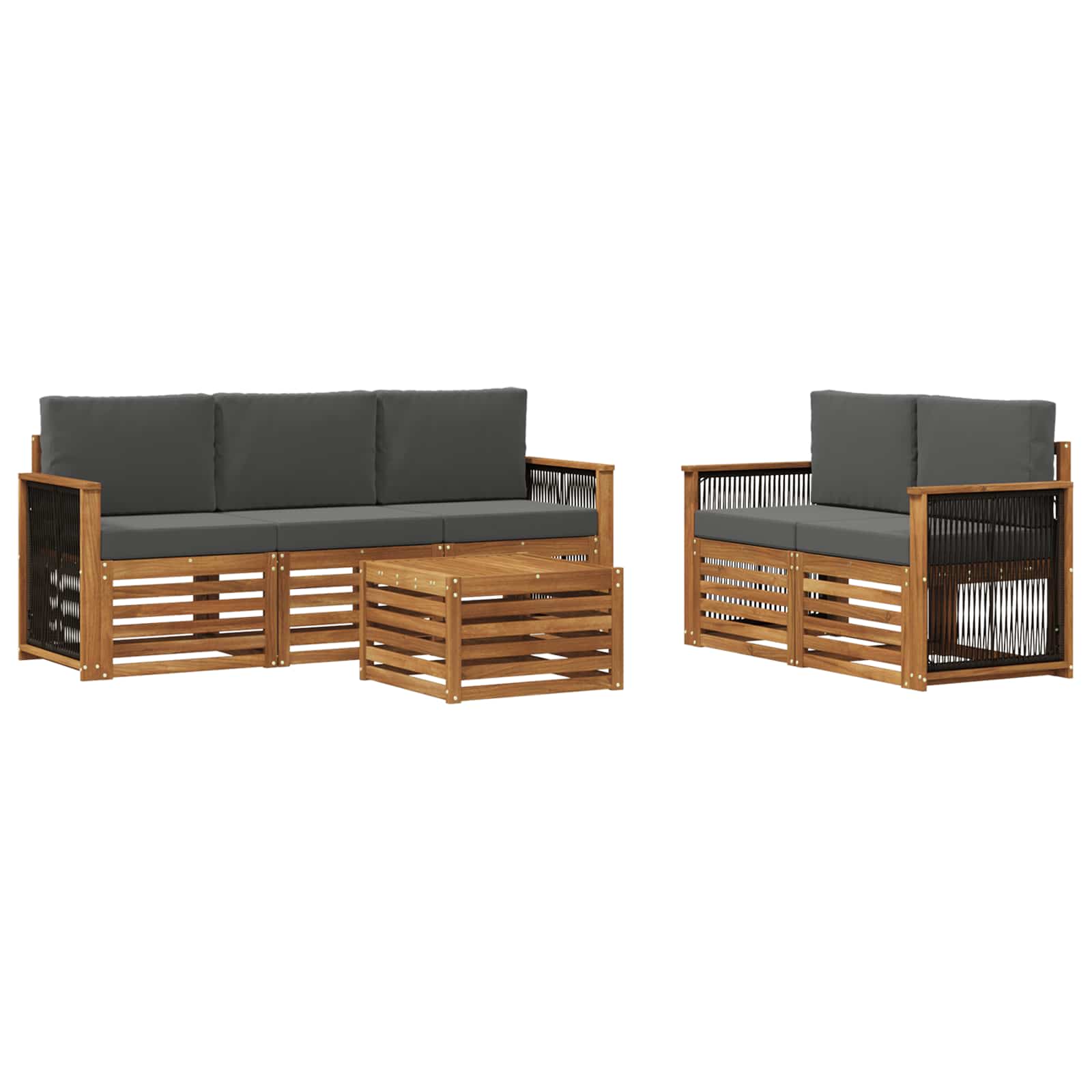 vidaXL Sofa-Sets 6 pcs Natuurlijk en Crème Massief Acaciahout