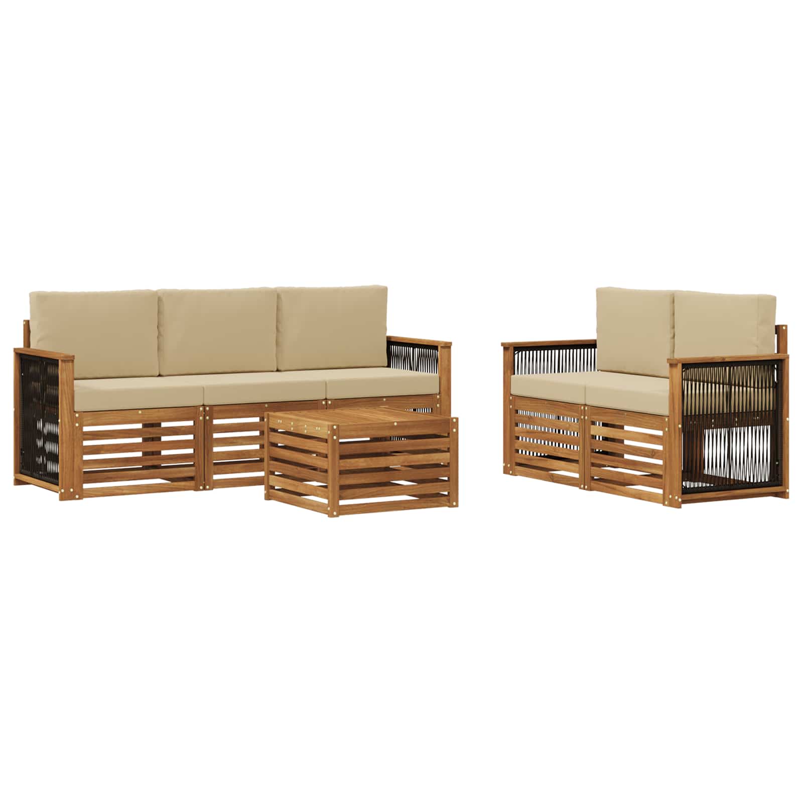 vidaXL Sofa-Sets 6 pcs Natuurlijk en Crème Massief Acaciahout