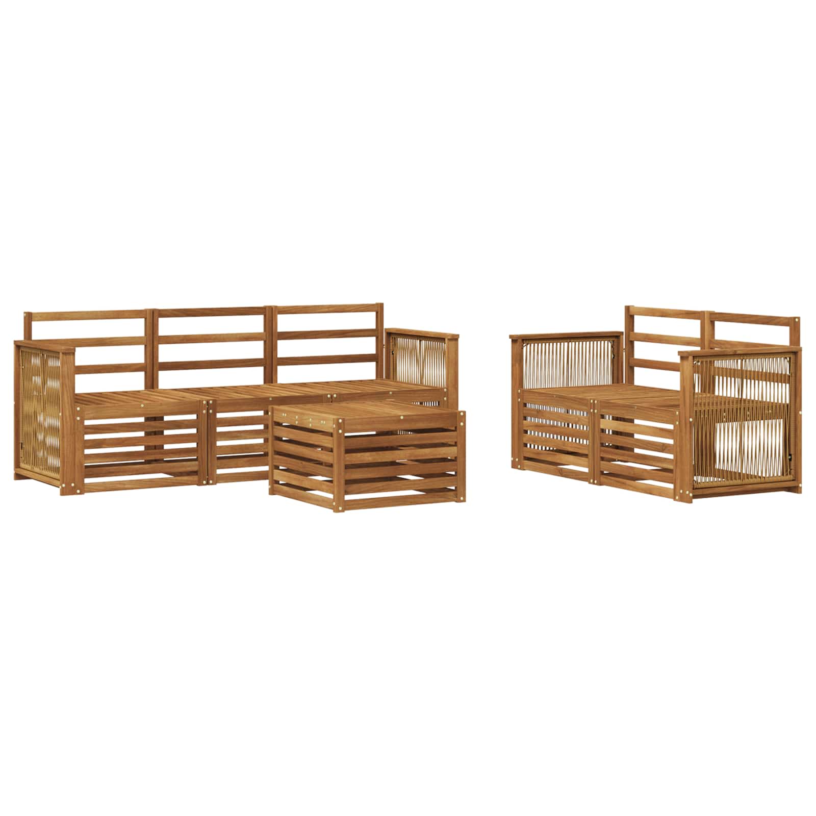 vidaXL Sofa-Sets 6 pcs Natuurlijk en Crème Massief Acaciahout