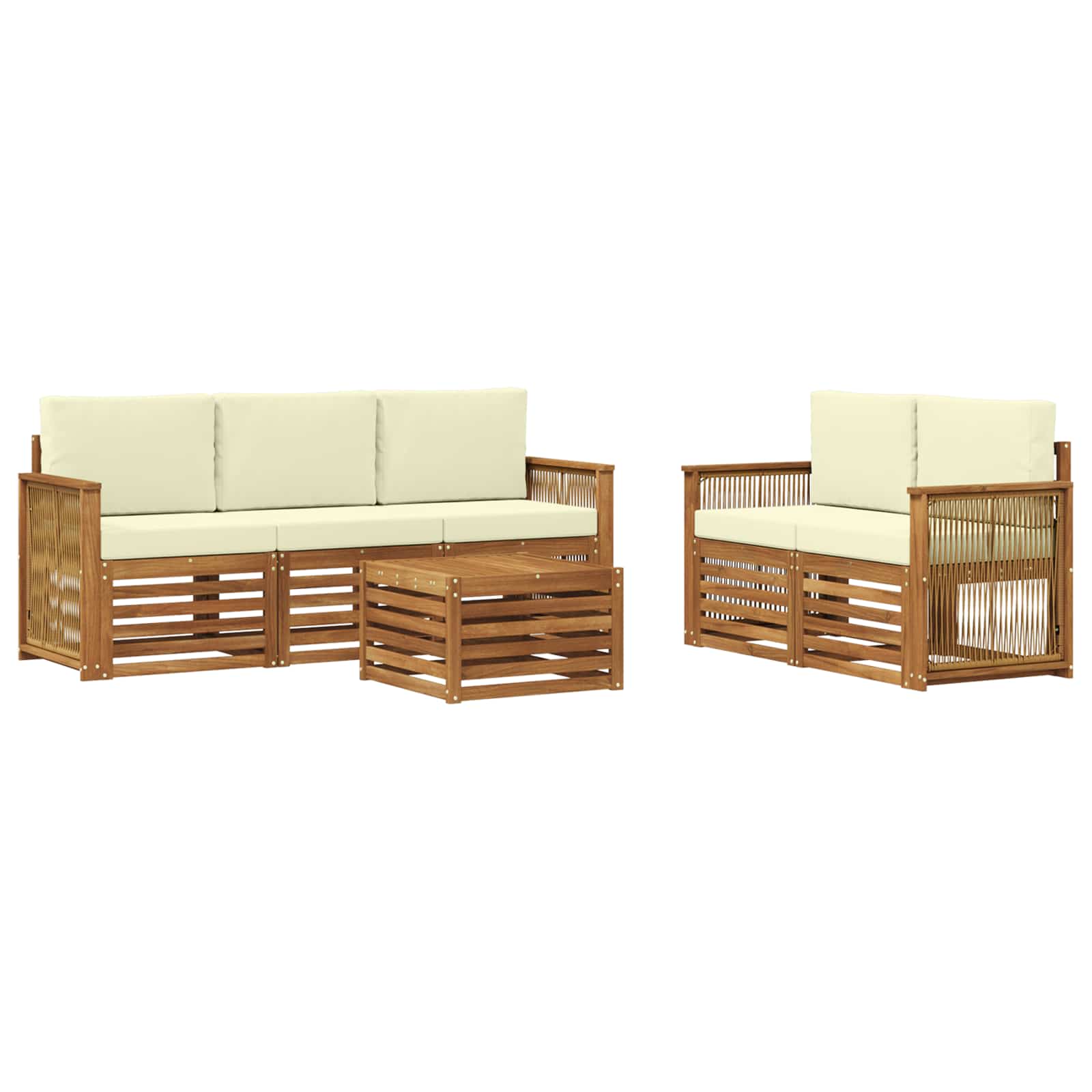 vidaXL Sofa-Sets 6 pcs Natuurlijk en Crème Massief Acaciahout