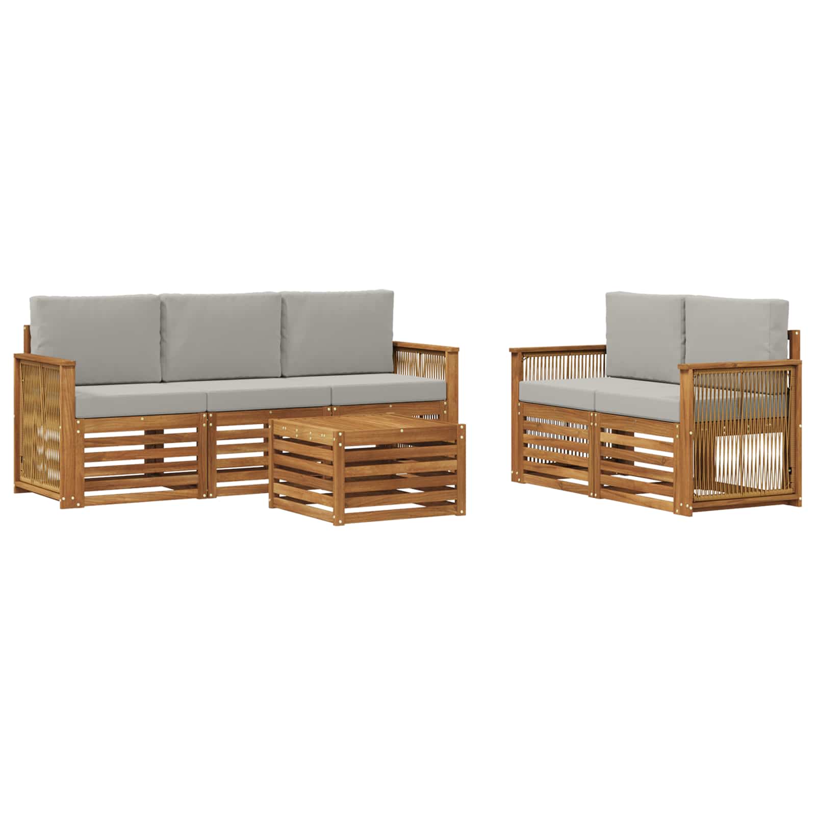 vidaXL Sofa-Sets 6 pcs Natuurlijk en Crème Massief Acaciahout