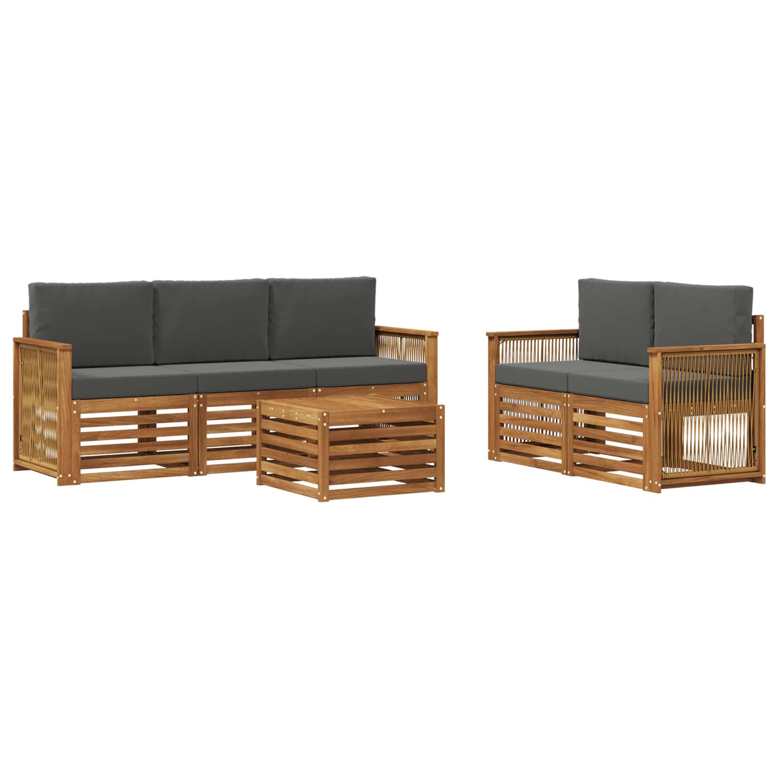 vidaXL Sofa-Sets 6 pcs Natuurlijk en Crème Massief Acaciahout