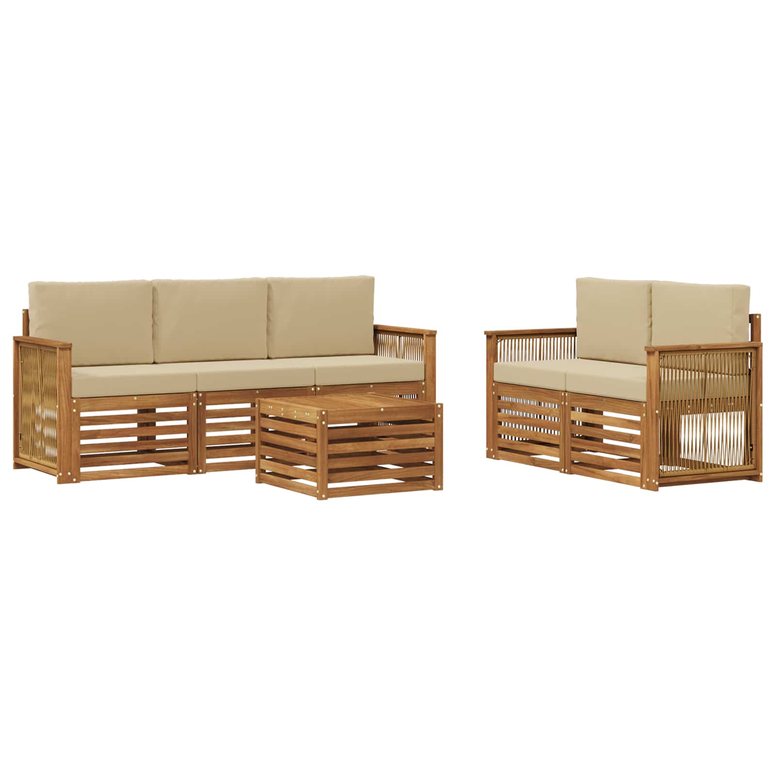 vidaXL Sofa-Sets 6 pcs Natuurlijk en Crème Massief Acaciahout