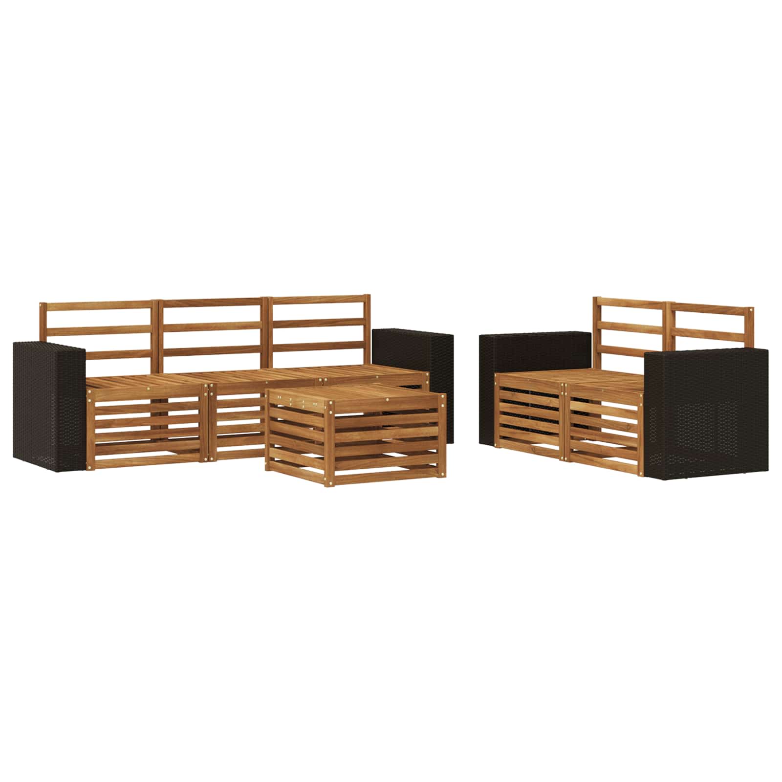 vidaXL Sofa-Sets 6 pcs Natuurlijk en Crème Massief Acaciahout