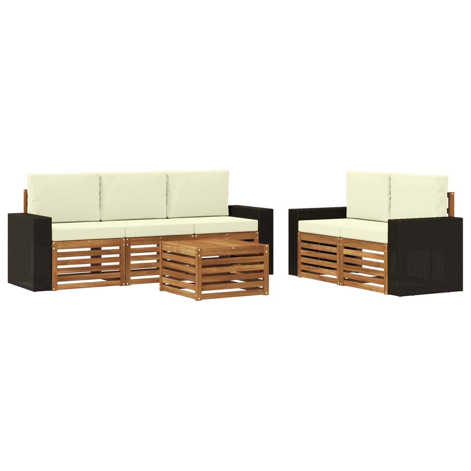 vidaXL Sofa-Sets 6 pcs Natuurlijk en Crème Massief Acaciahout