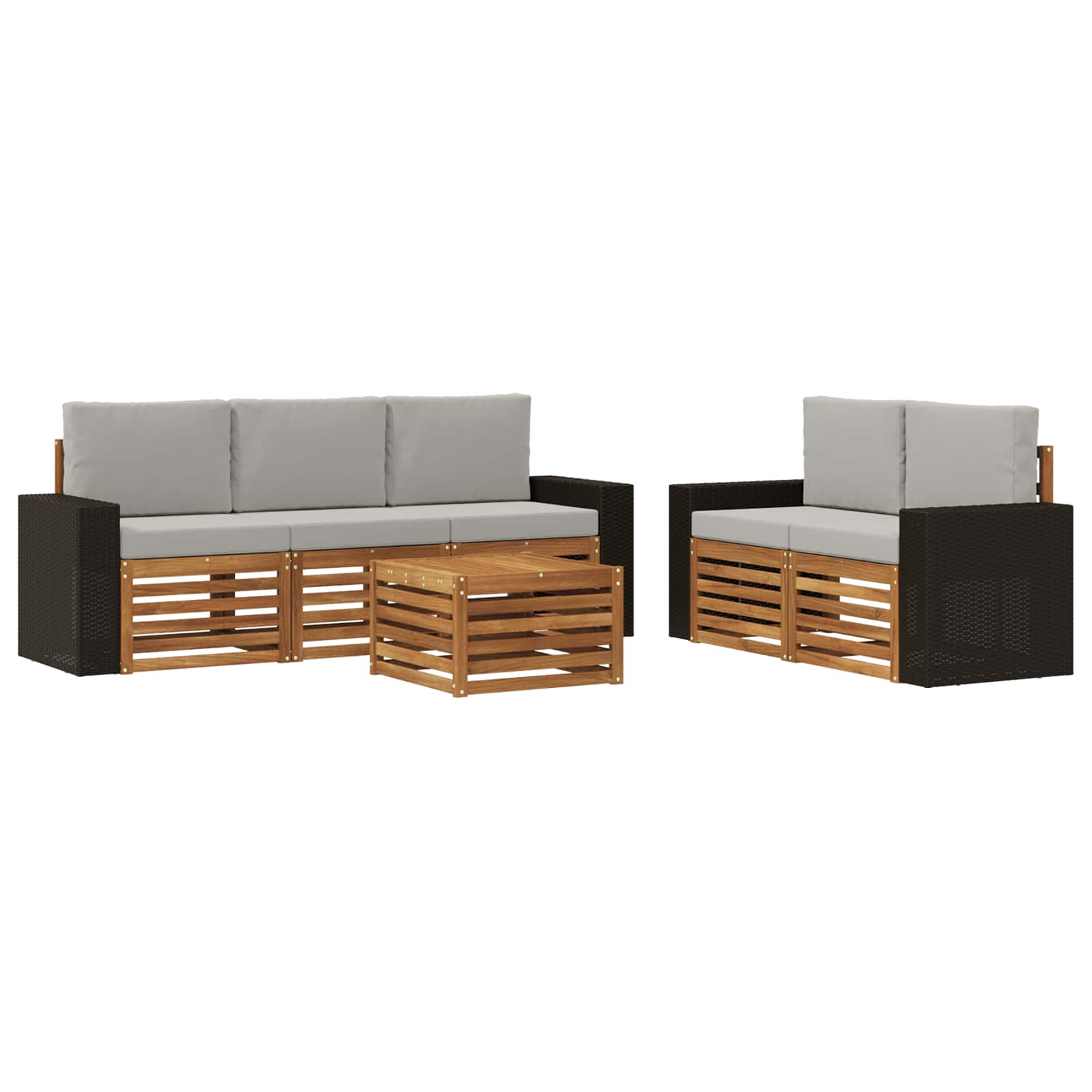 vidaXL Sofa-Sets 6 pcs Natuurlijk en Crème Massief Acaciahout