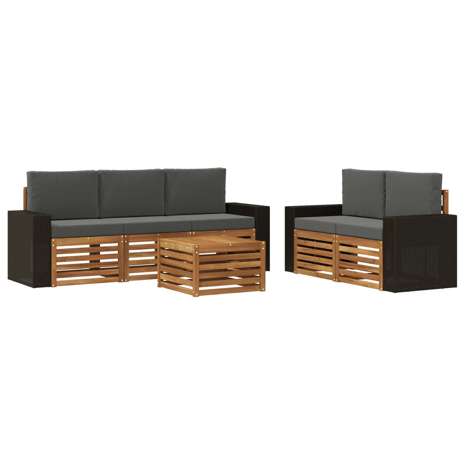 vidaXL Sofa-Sets 6 pcs Natuurlijk en Crème Massief Acaciahout