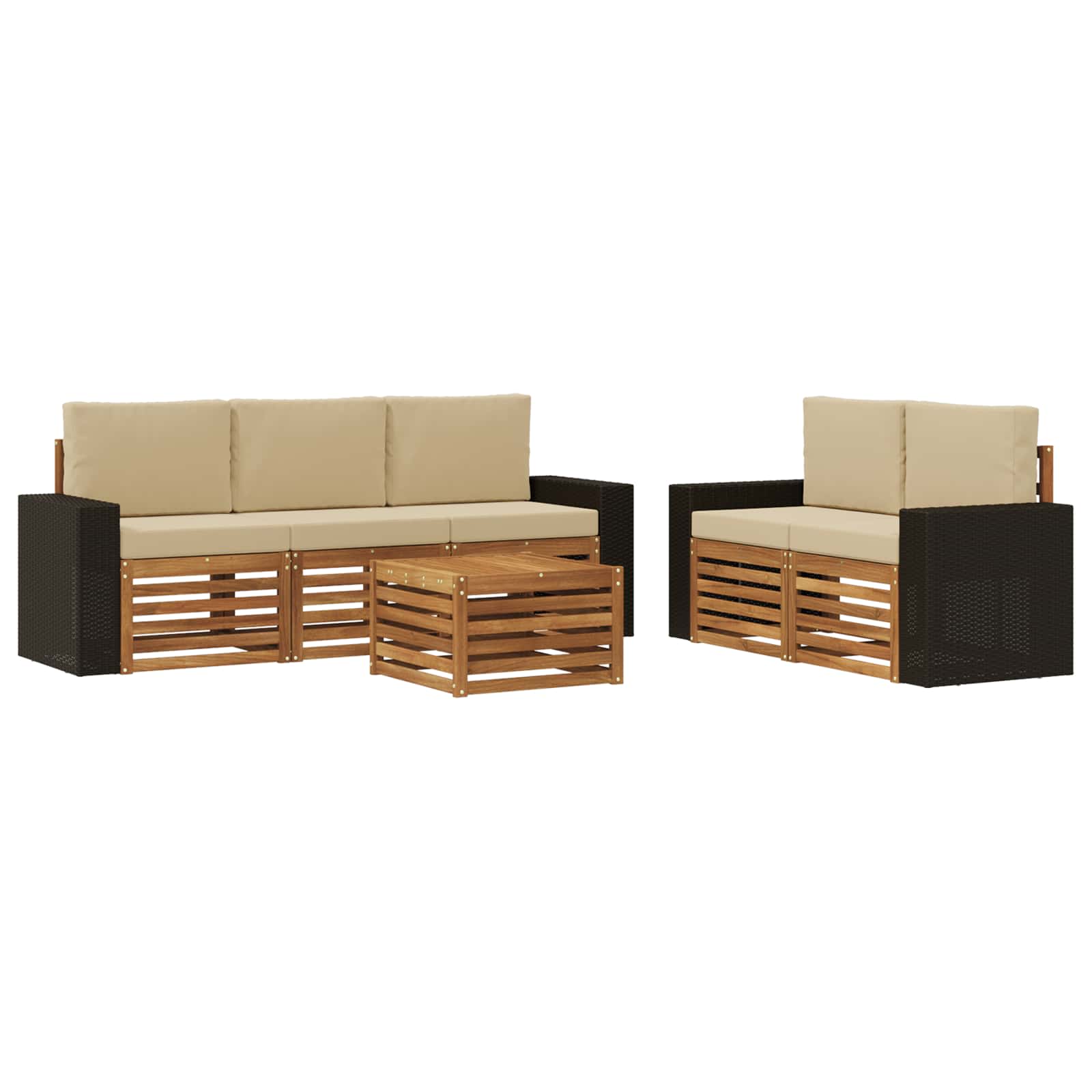 vidaXL Sofa-Sets 6 pcs Natuurlijk en Crème Massief Acaciahout