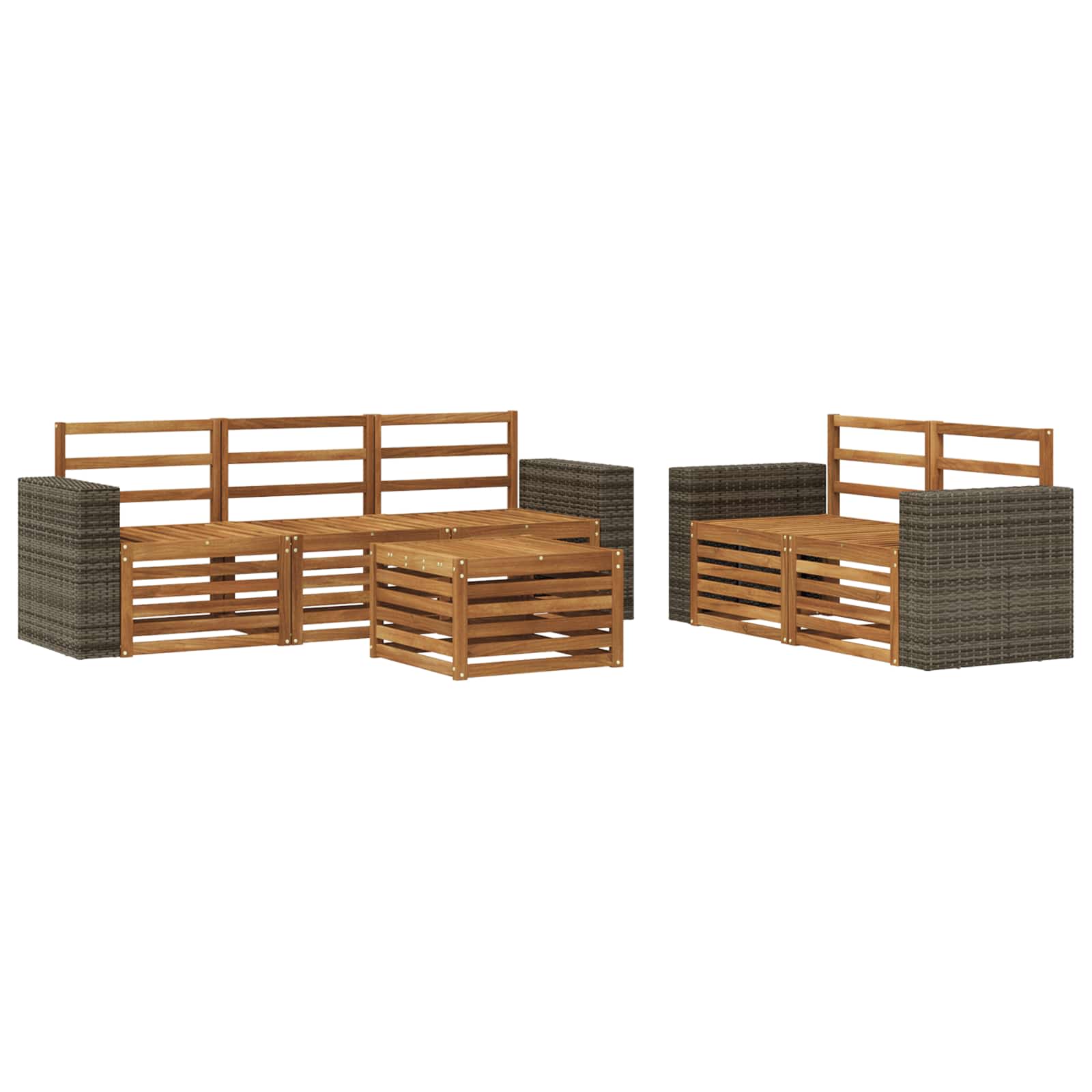 vidaXL Sofa-Sets 6 pcs Natuurlijk en Crème Massief Acaciahout