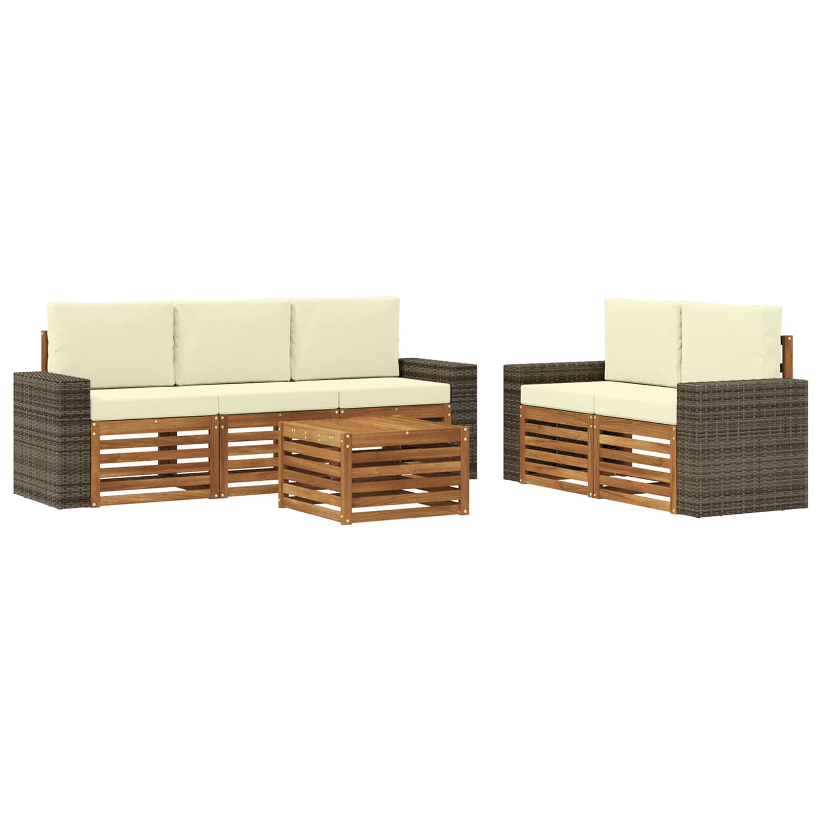 vidaXL Sofa-Sets 6 pcs Natuurlijk en Crème Massief Acaciahout