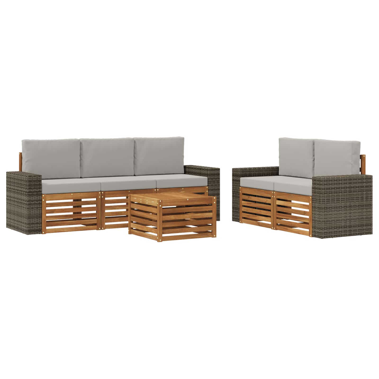 vidaXL Sofa-Sets 6 pcs Natuurlijk en Crème Massief Acaciahout