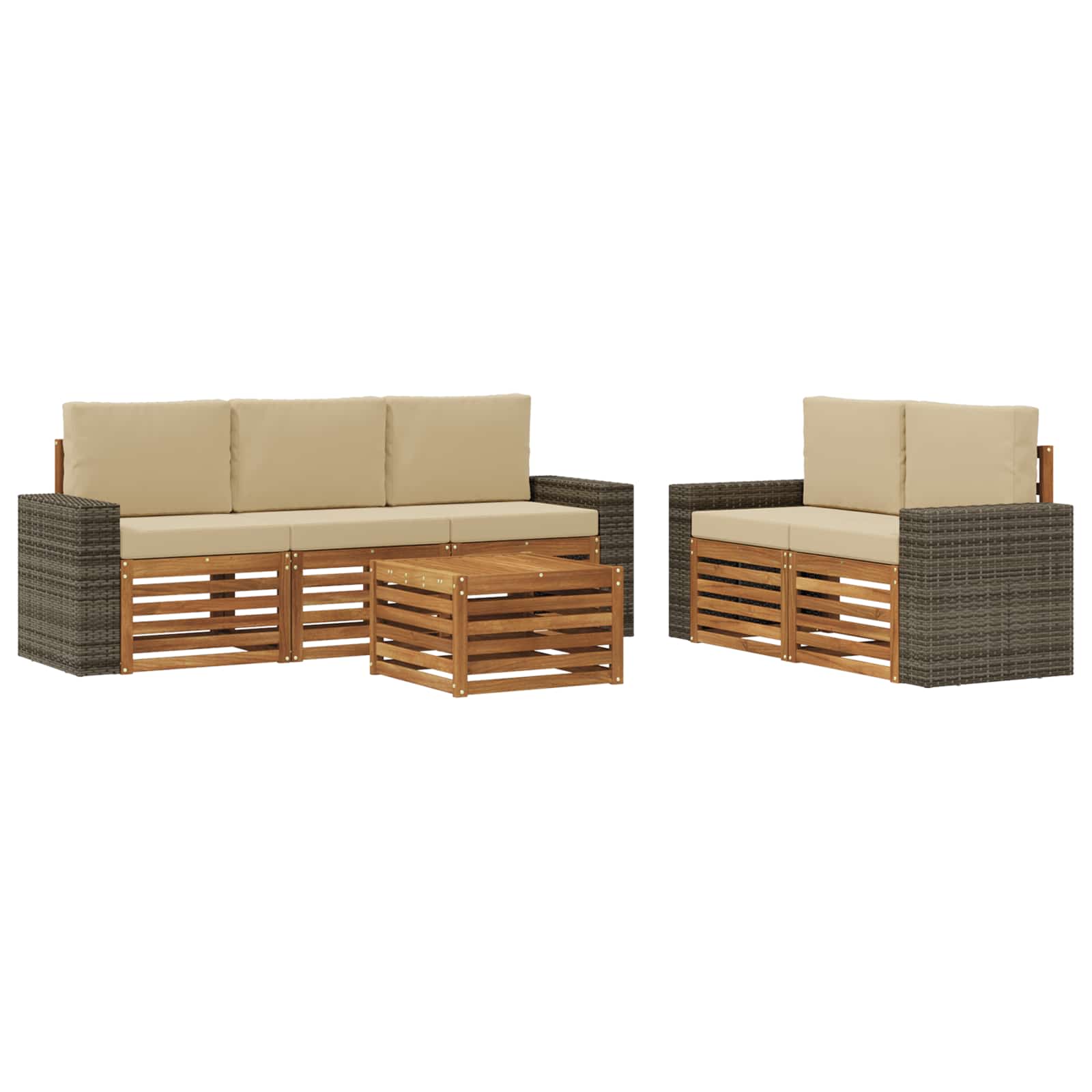 vidaXL Sofa-Sets 6 pcs Natuurlijk en Crème Massief Acaciahout