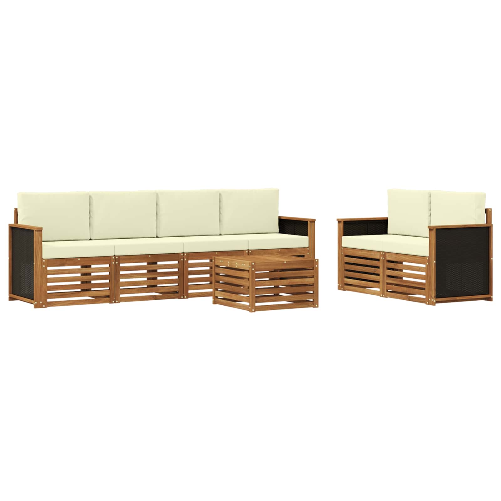 vidaXL Sofa-Sets 7 pcs Natuurlijk en Crème Massief Acaciahout