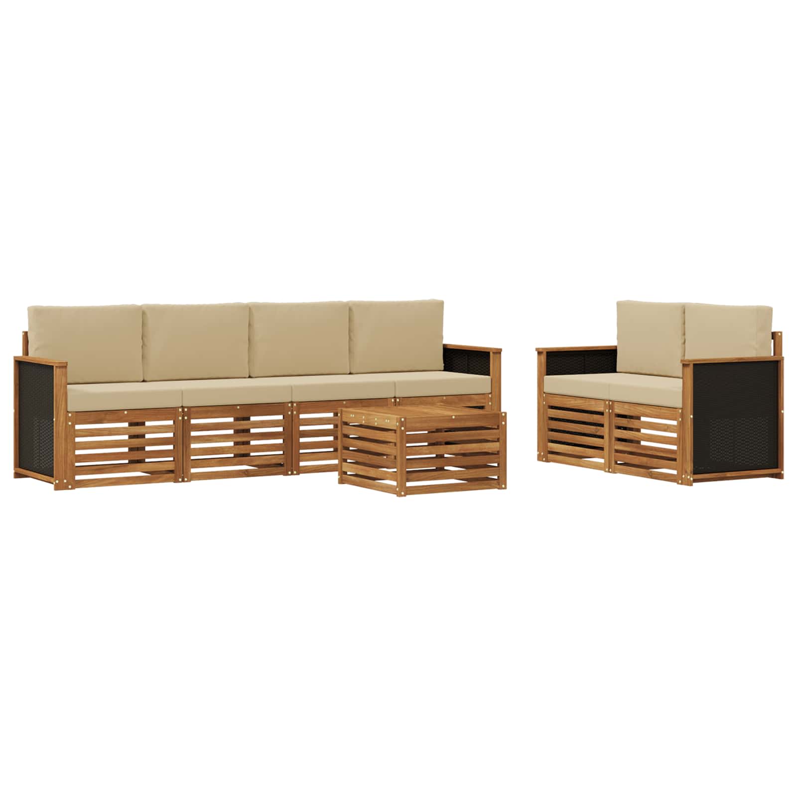 vidaXL Sofa-Sets 7 pcs Natuurlijk en Crème Massief Acaciahout