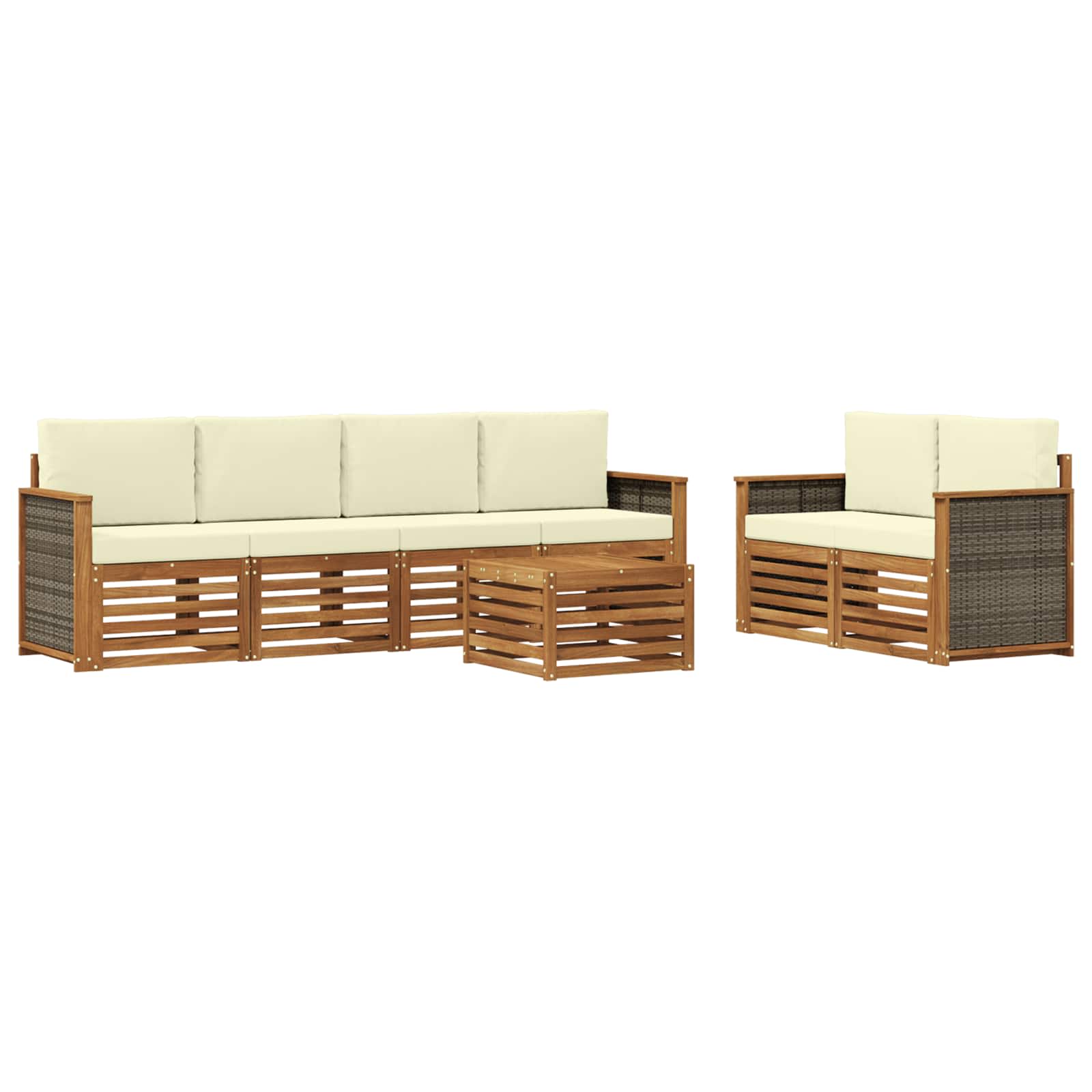 vidaXL Sofa-Sets 7 pcs Natuurlijk en Crème Massief Acaciahout