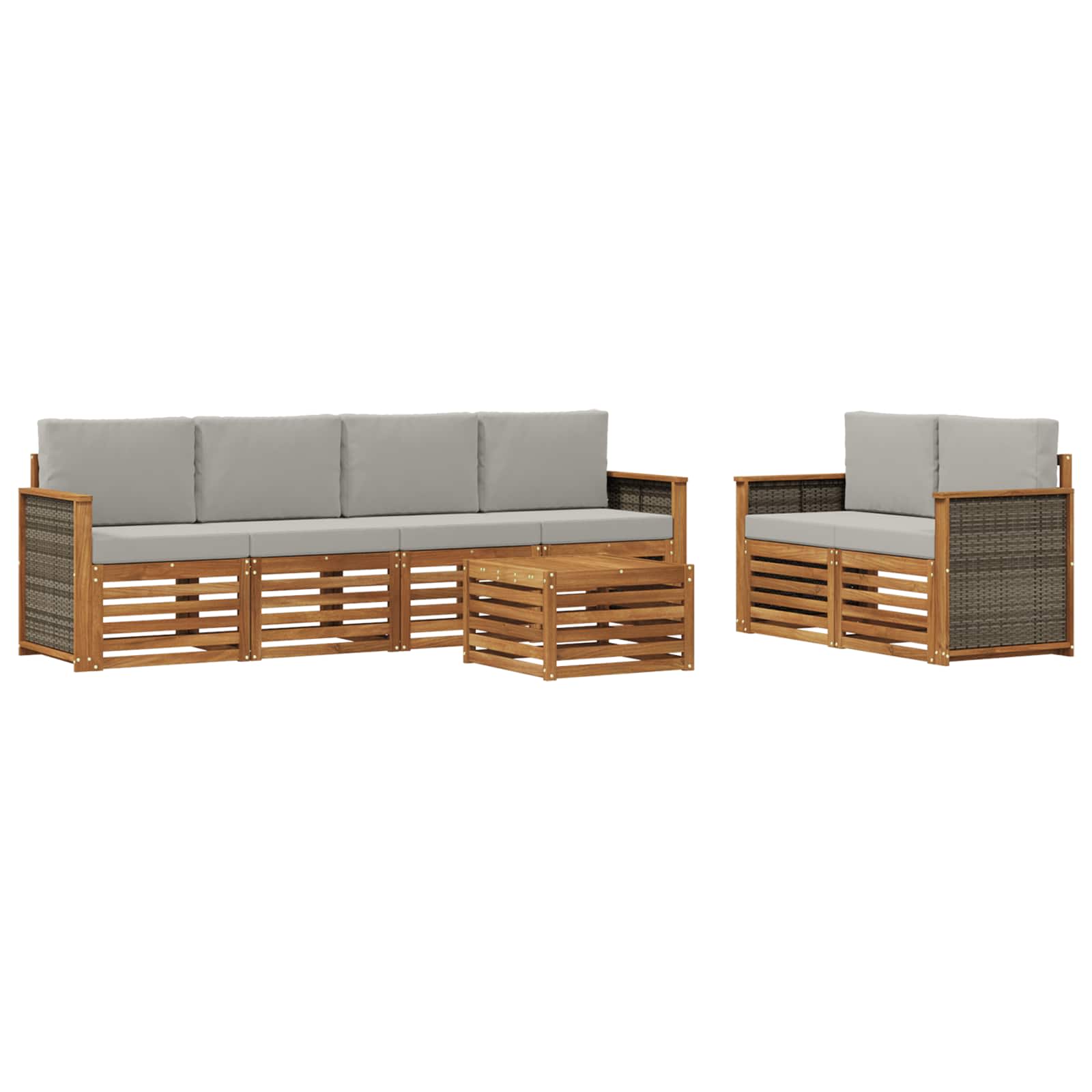 vidaXL Sofa-Sets 7 pcs Natuurlijk en Crème Massief Acaciahout