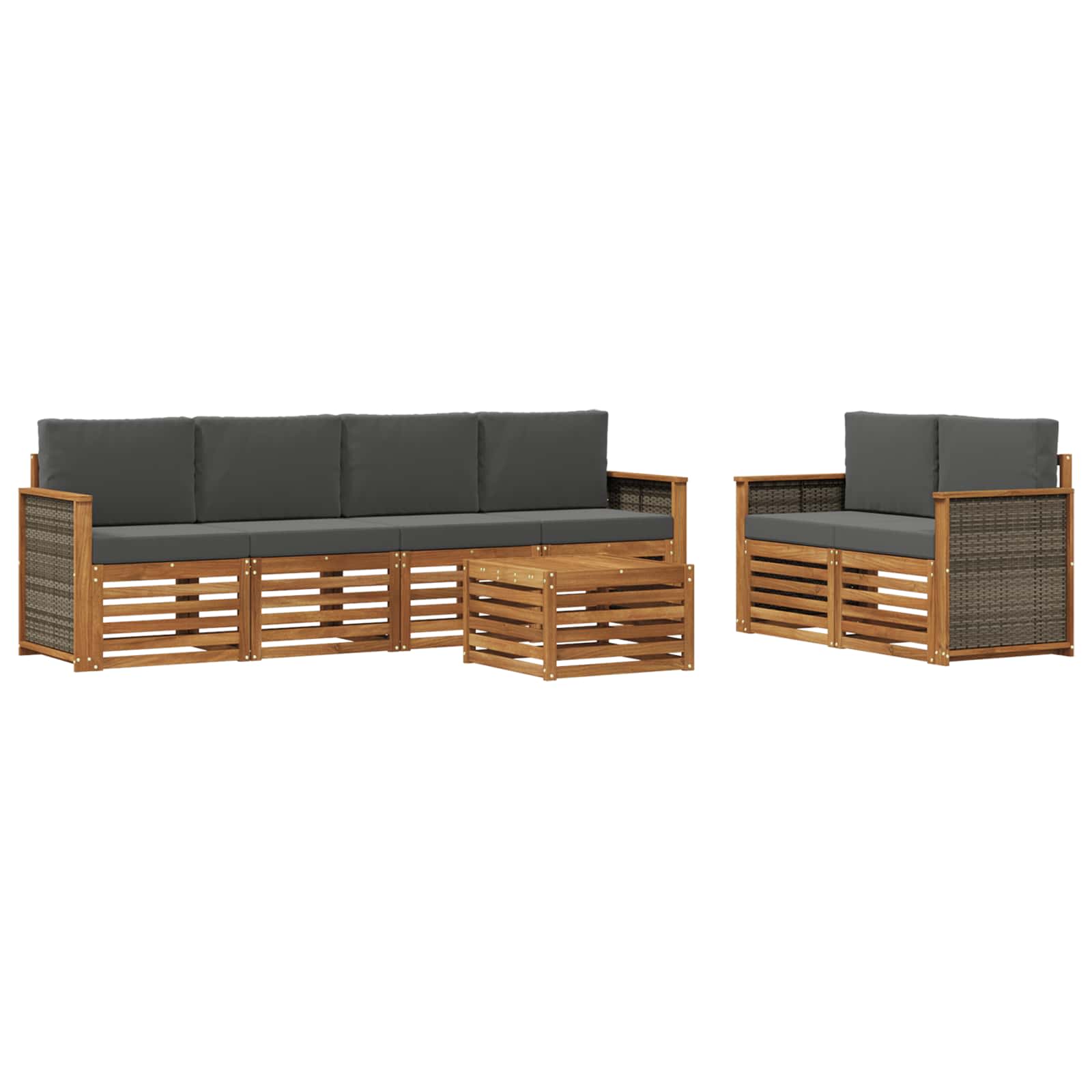 vidaXL Sofa-Sets 7 pcs Natuurlijk en Crème Massief Acaciahout