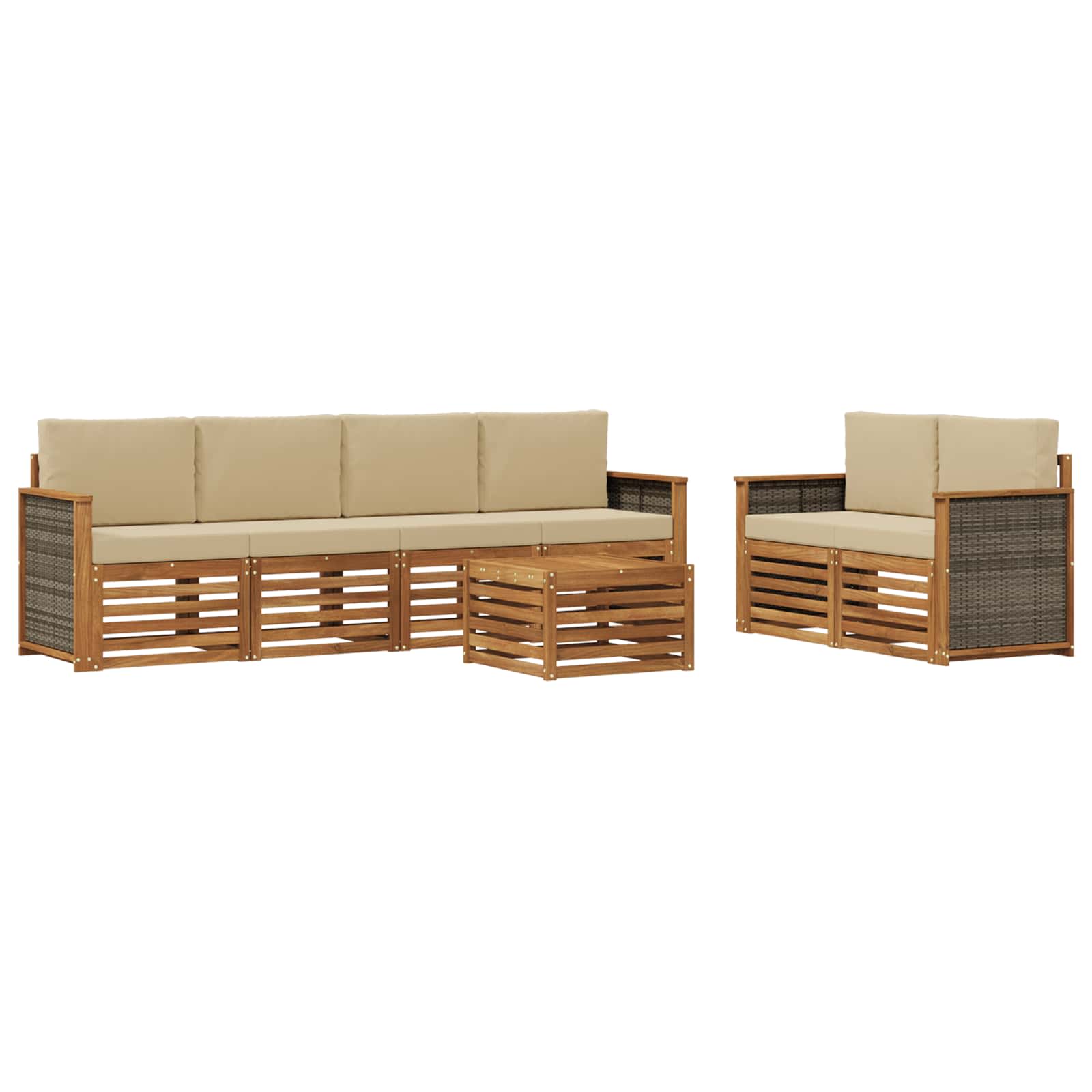vidaXL Sofa-Sets 7 pcs Natuurlijk en Crème Massief Acaciahout