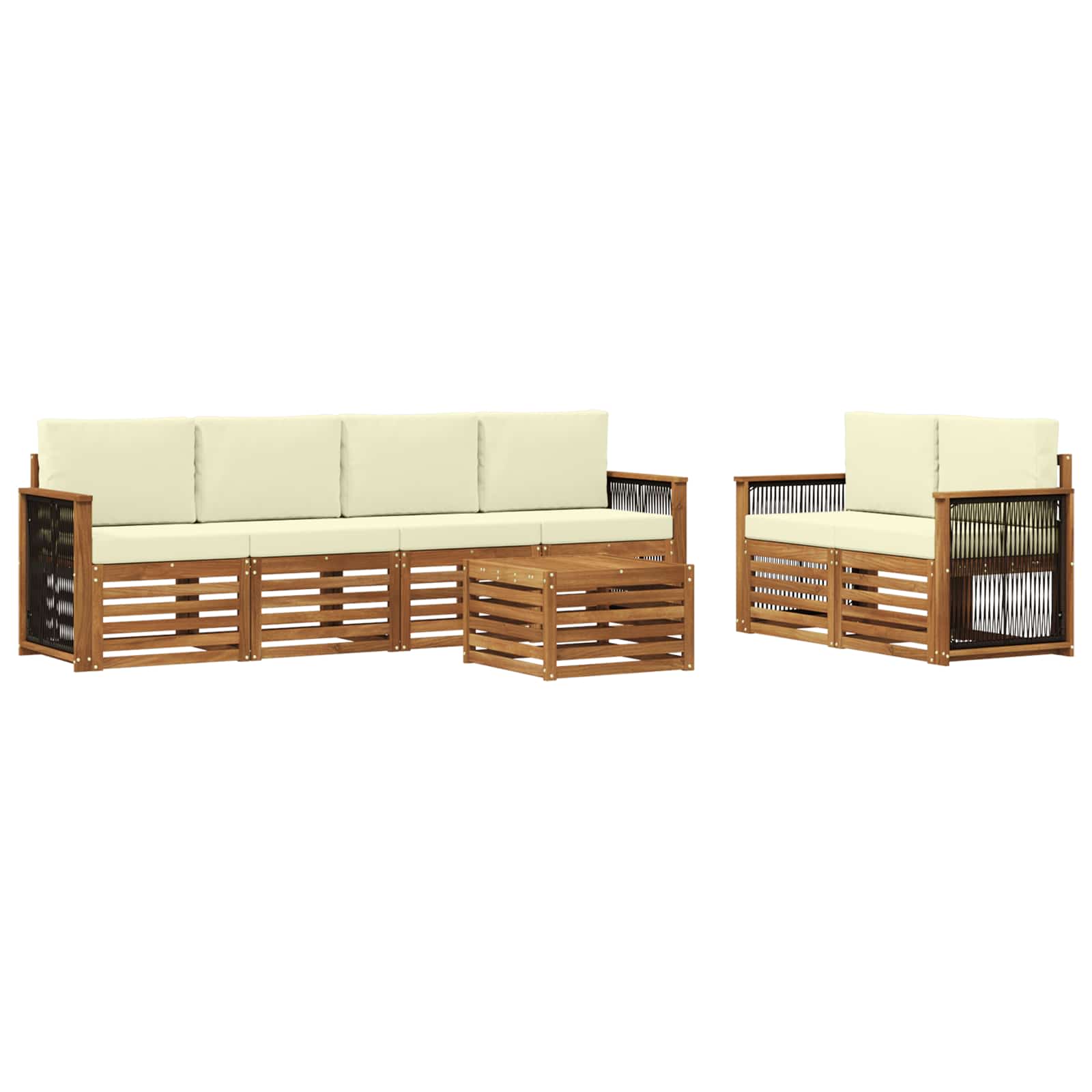 vidaXL Sofa-Sets 7 pcs Natuurlijk en Crème Massief Acaciahout