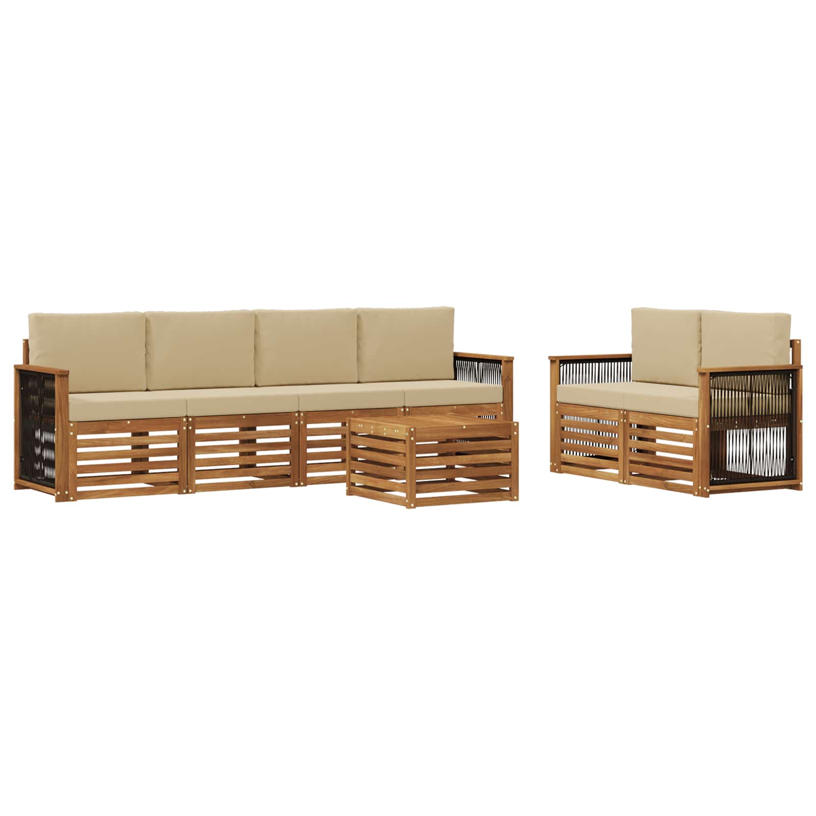 vidaXL Sofa-Sets 7 pcs Natuurlijk en Crème Massief Acaciahout